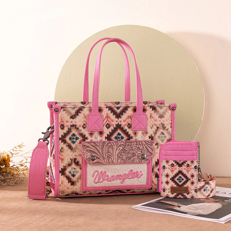 Wrangler Aztec Concealed Carry Canvas Tote Bag for Women - Stylish & Durable Purse with Hidden Gun Pocket - Perfect for Everyday Use, Travel & Outdoor Activities