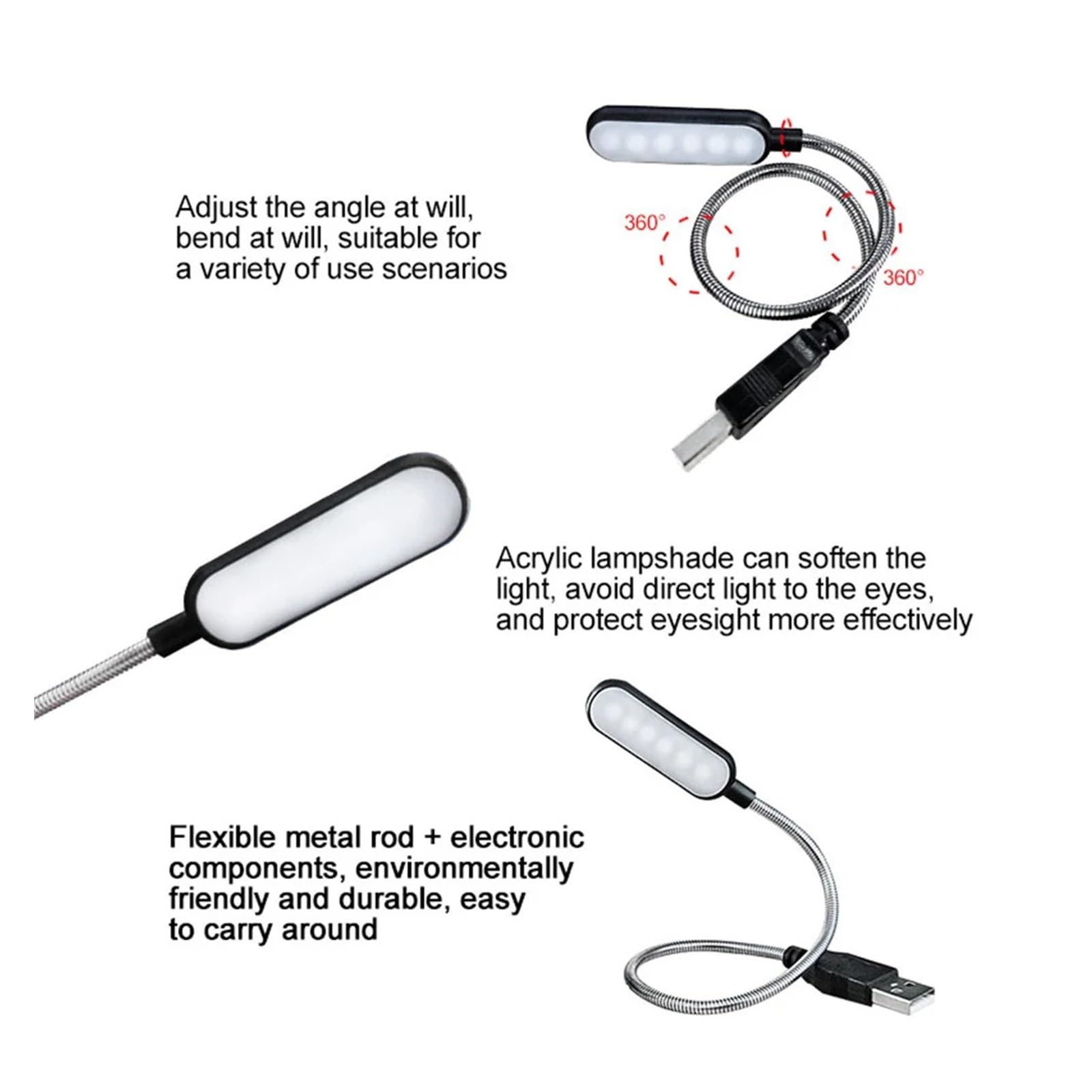 KANGYEBAIHUODIAN Mini 4 LED USB Book Light - Portable Reading Lamp with White/Warm Light for Night Reading, Study, Office - Perfect for Laptop, Power Bank, Notebook, PC & Computer (White) - Ideal for Bedtime Reading, Studying in Dorm, Working at Night