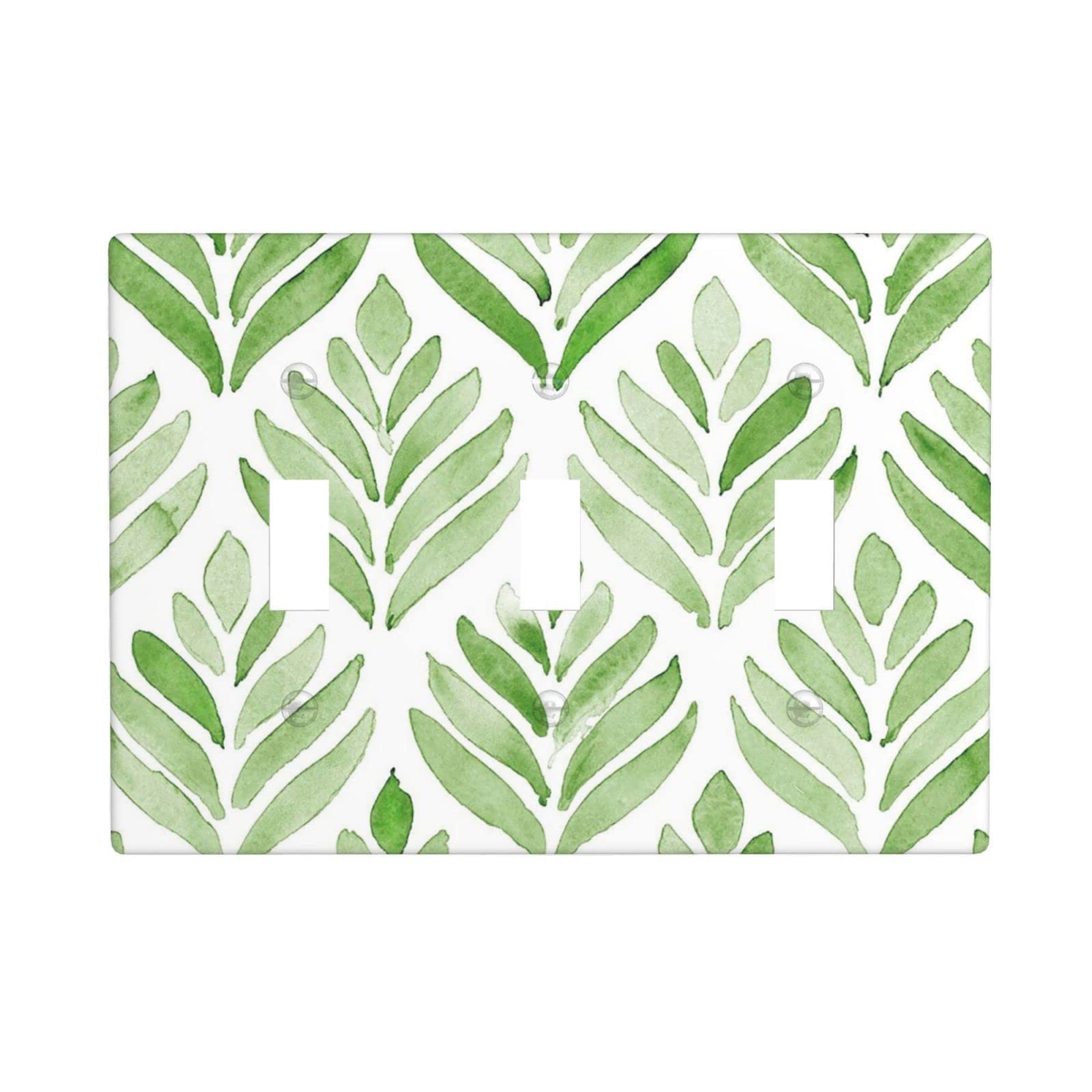 Decorative Leaves Green Triple Toggle Light Switch Cover - 3 Gang Wall Plate (4.5