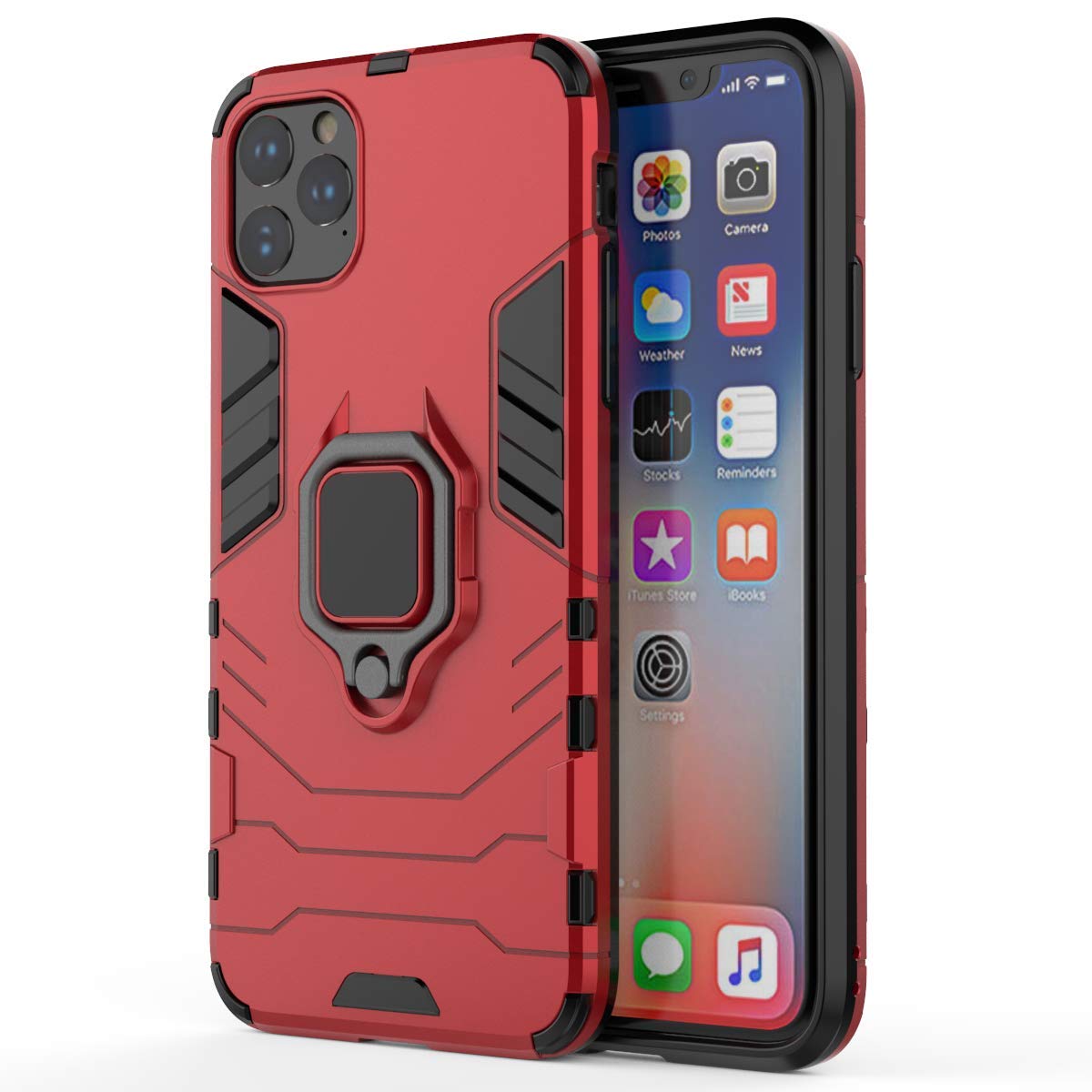 DOOGE Ultra Thin Shockproof iPhone 11 Pro Max Case - Dual Layer Protective Bumper with 360° Rotating Finger Ring & Kickstand | Perfect for Work, Travel & Outdoor Activities (6.5