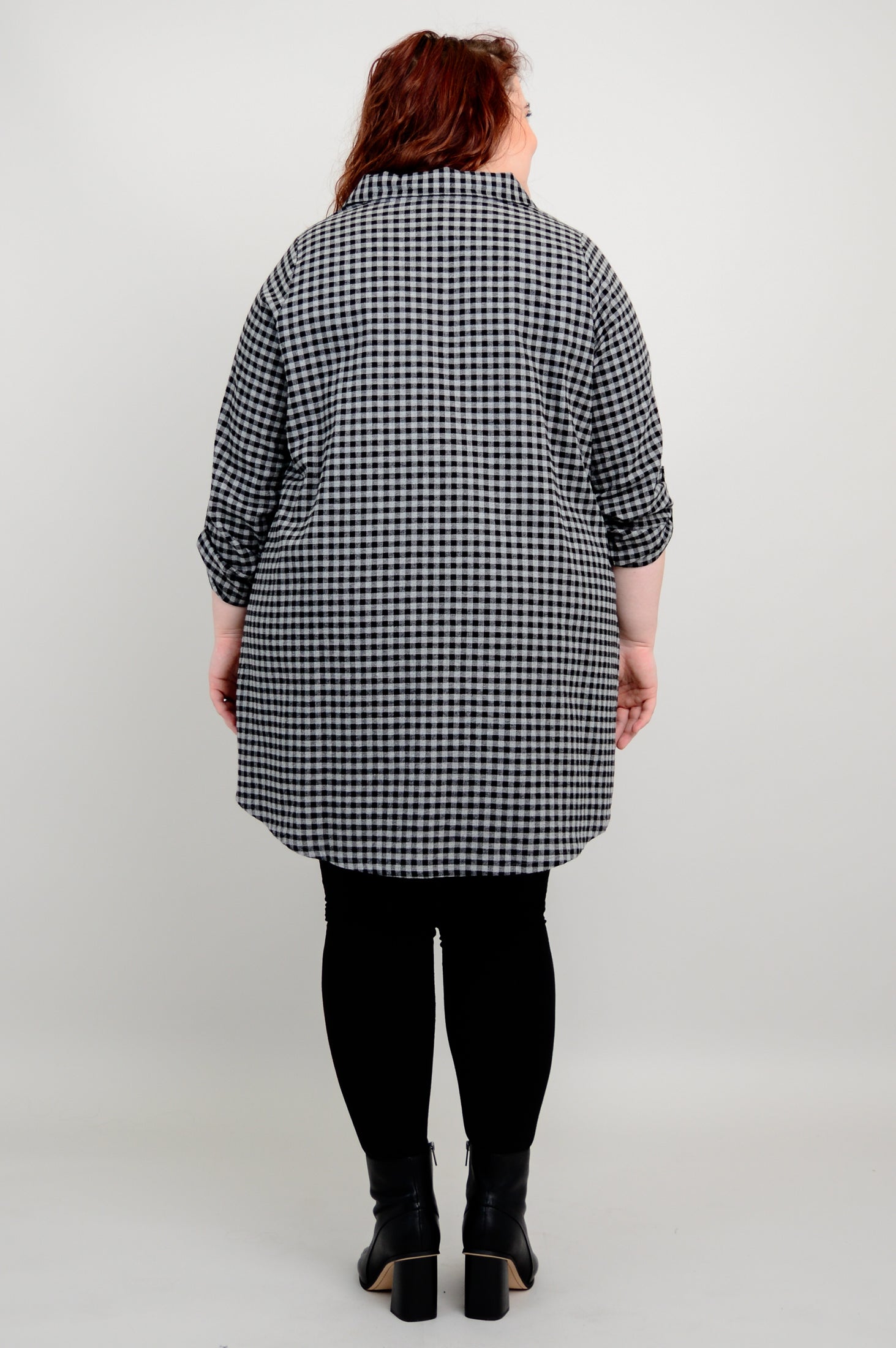 Celine Tunic Top - Charcoal Gingham Cotton Flannel Shirt for Women | Casual Wear, Office Outfit & Fall Layering Essential