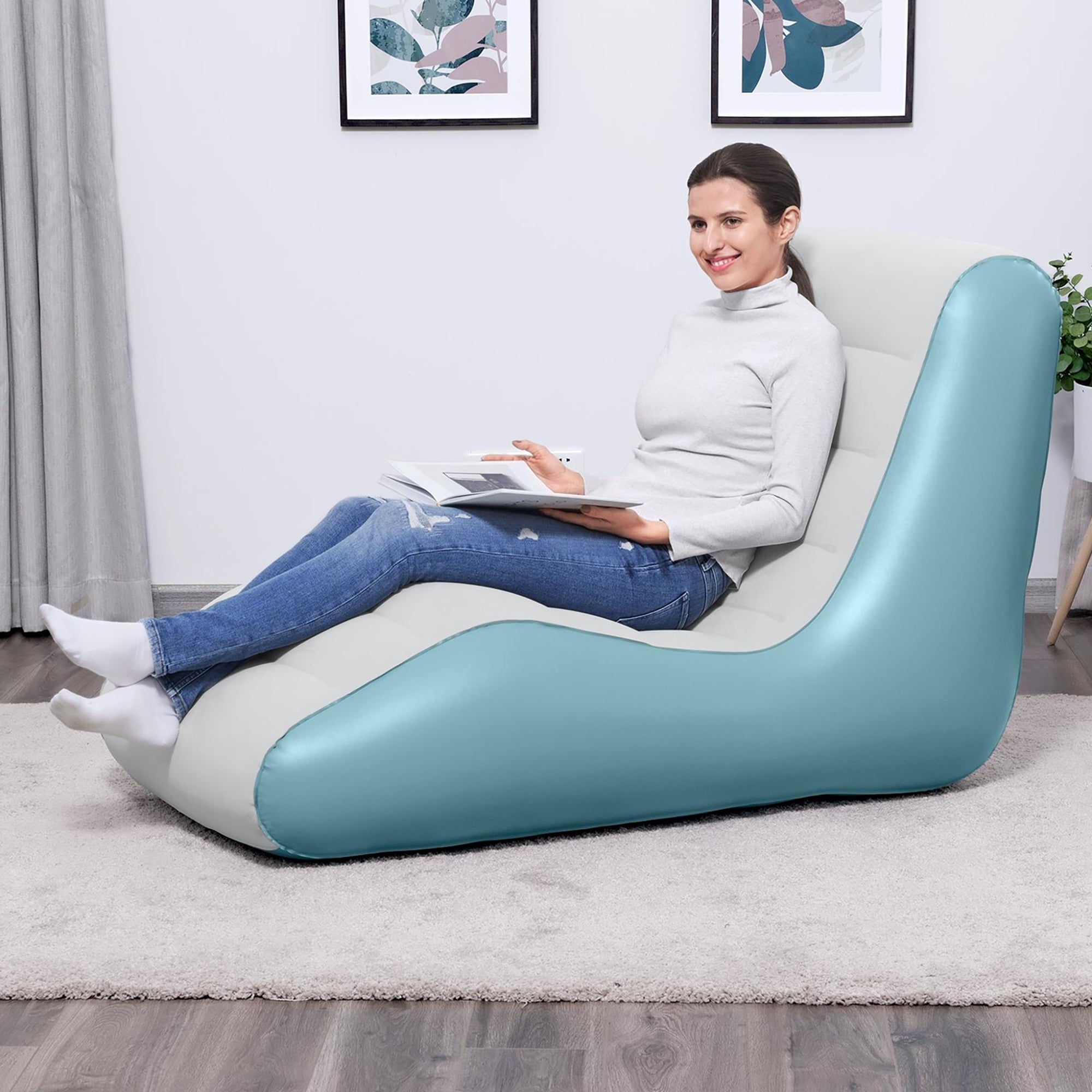 Bestway Leisure Luxe Chaise Lounger Inflatable Air Recliner - Blue & Grey - Perfect for Poolside Relaxation, Beach Lounging & Outdoor Comfort