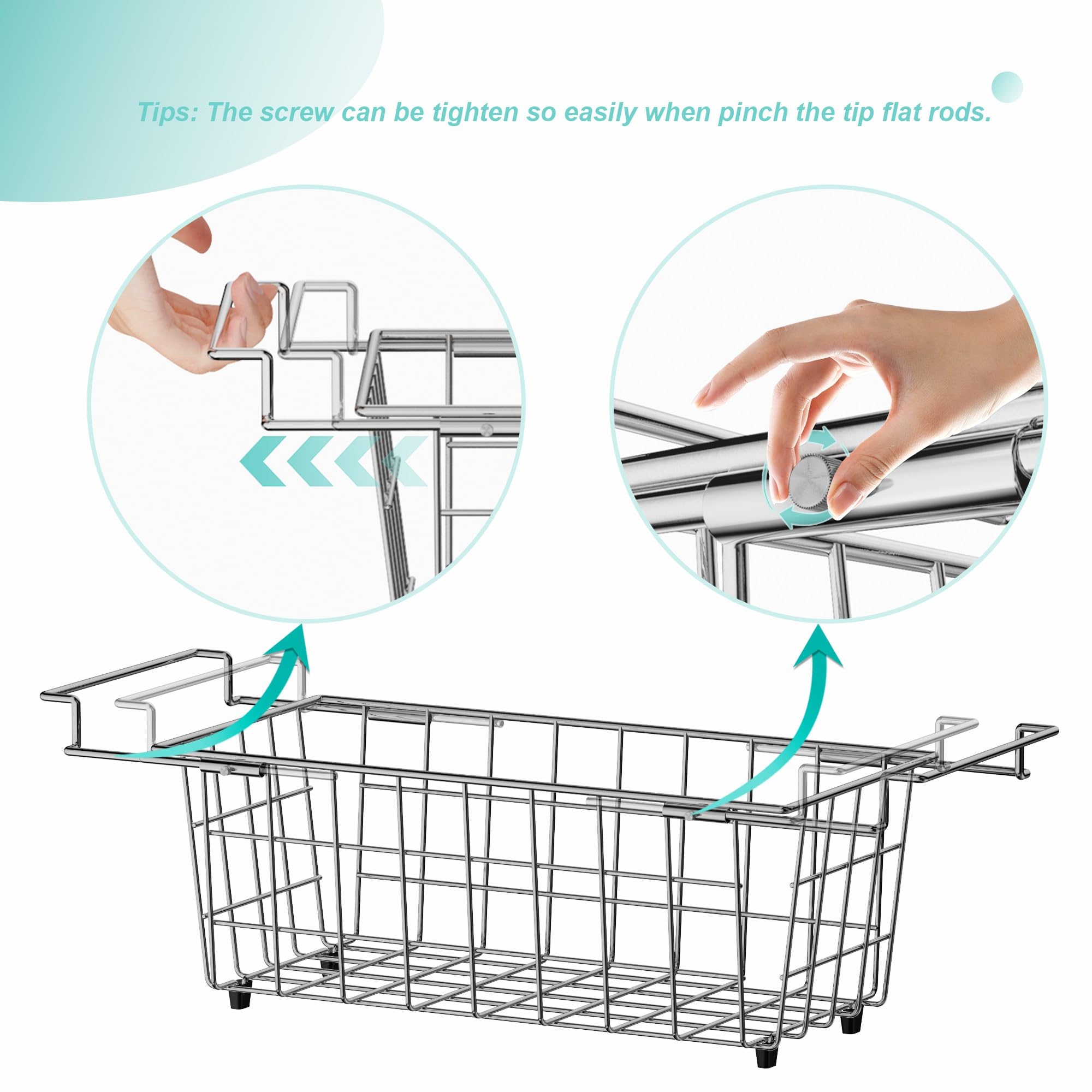 SANNO Chest Freezer Baskets - 2 Pack Stainless Steel Deep Freezer Organizer Bins with Adjustable Arms (17.5