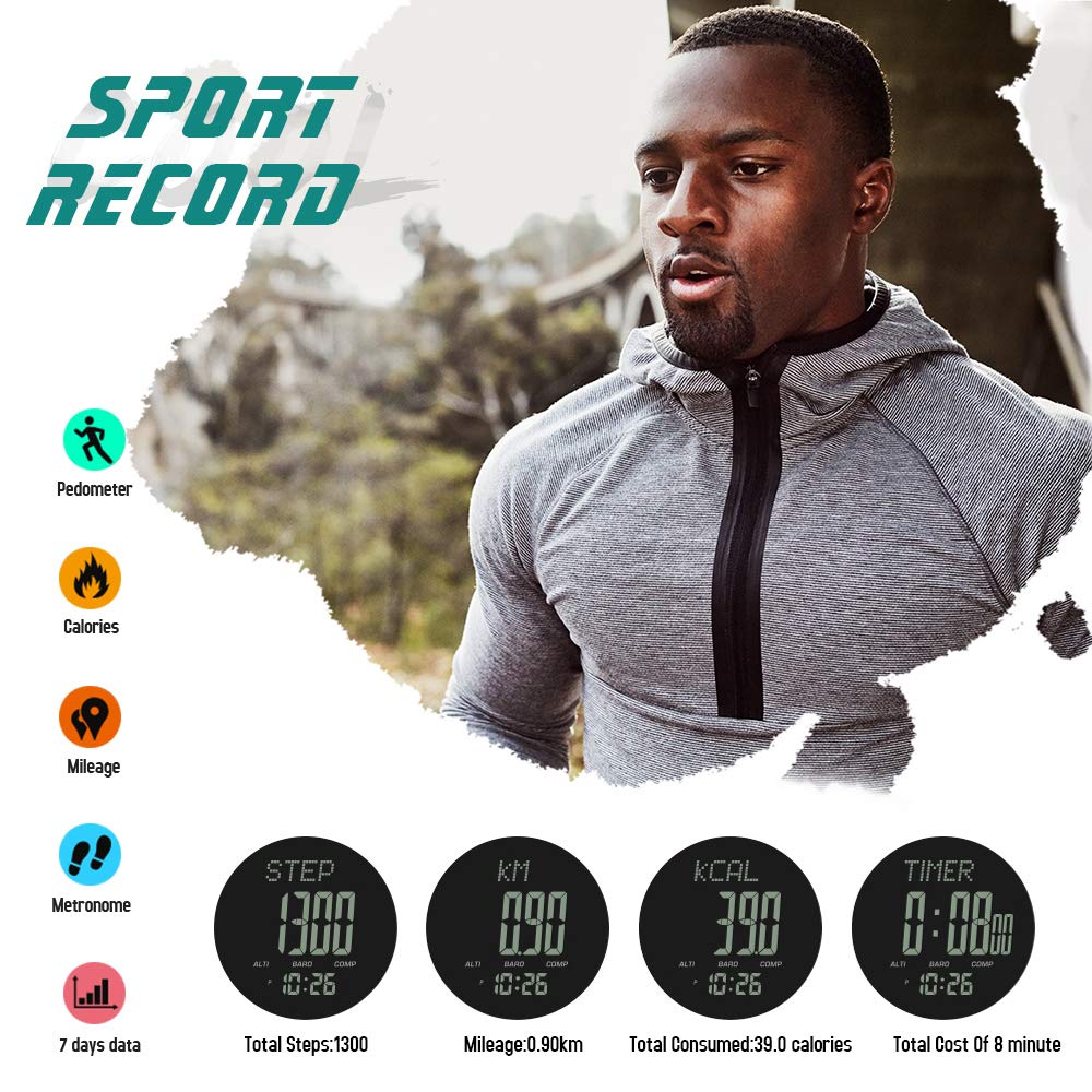 OEIPSMK Men's Digital Compass Watch - Military Sports Watch with Pedometer, Altimeter, Barometer & Temperature Sensor - Waterproof Wristwatch for Men & Women - Perfect for Hiking, Running & Outdoor Adventures