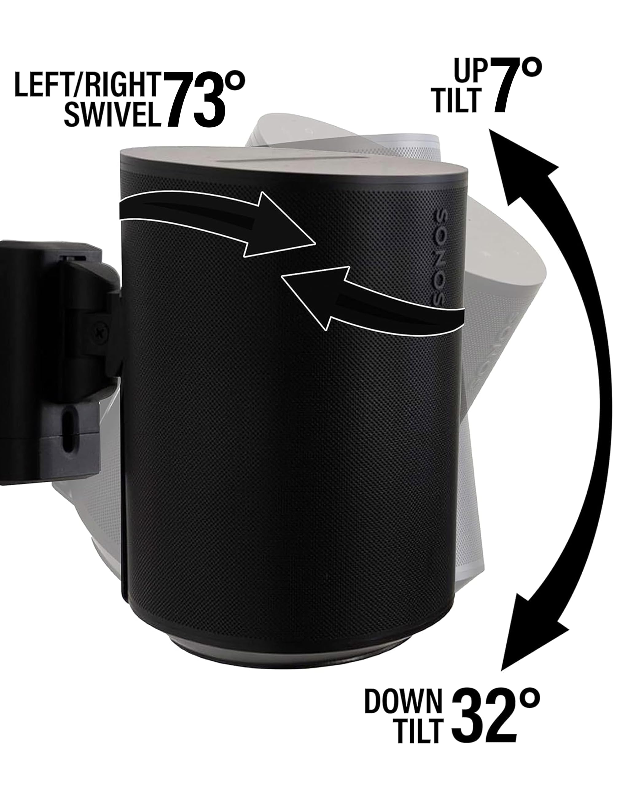 Sanus Speaker Wall Mounts for Sonos Era 100™ Pair - Adjustable Swivel & Tilt Speaker Brackets with Quick 15-Minute Installation - Black (2-Pack) - Perfect for Home Theater & Surround Sound Systems