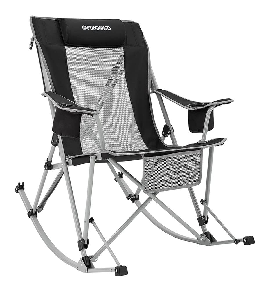 SYZHIWUJIA Premium Folding Camping Chair with High Back & Pillow - Portable Rocking Chair with 2 Cup Holders, Armrest Pockets & Carry Handle - Perfect for Outdoor Camping, Backyard Relaxing, Beach Picnics & Garden Parties