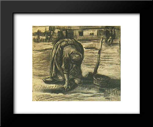 Vincent van Gogh Peasant Woman Planting Potato Framed Art Print 24x20 - Vintage Farmhouse Wall Decor for Living Room, Bedroom & Office