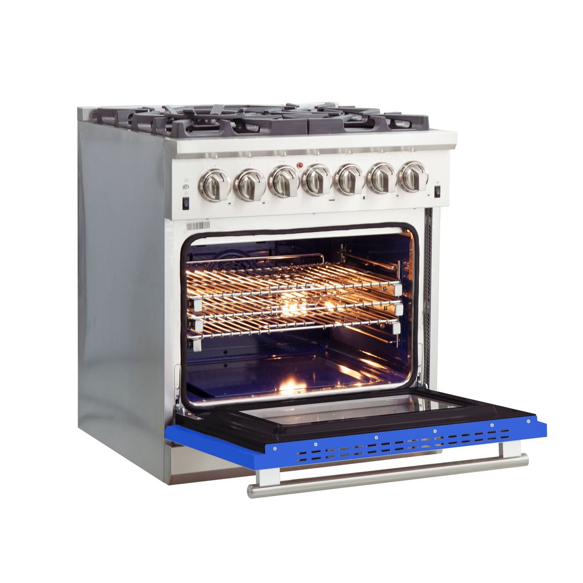 Forno 30 Inch Capriasca Dual Fuel Range - 5 Gas Burners & 240V Electric Oven - Stainless Steel with Blue Door (FFSGS6187 30BLU) - Perfect for Home Kitchens & Professional Chefs
