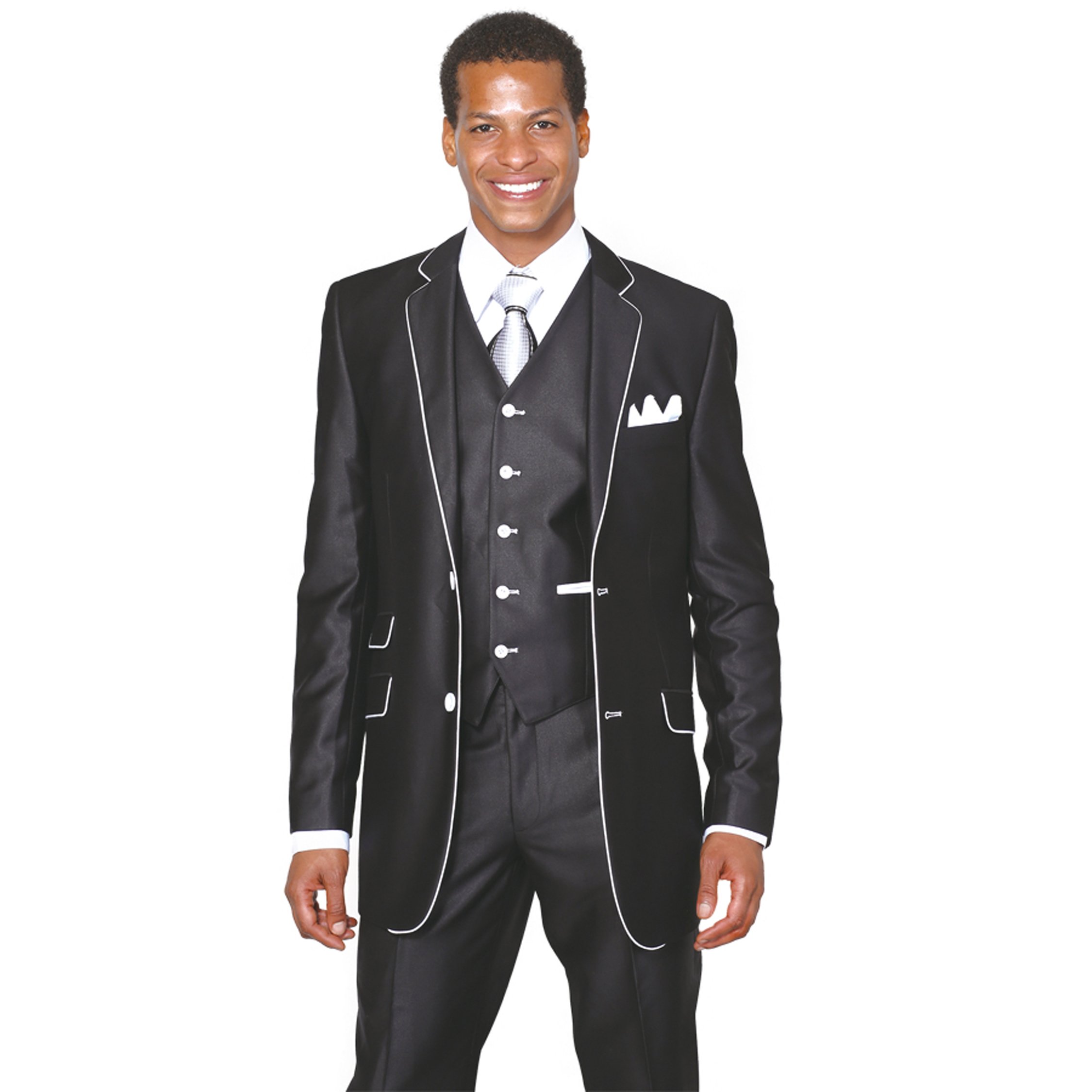 2 Button Slim Fit Men's Fashion Suit with White/Black Hemming - 5702V1 | Formal Business Attire for Weddings, Office & Special Occasions