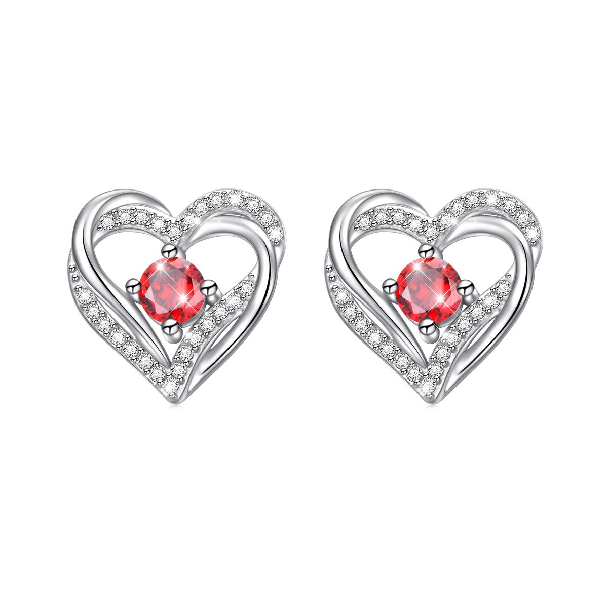 Flyow 925 Sterling Silver Rhodium Plated Cubic Zirconia Heart Stud Earrings for Women & Teens - Valentine's Day, Anniversary & Birthday Gifts - Perfect for Date Night, Parties & Everyday Wear
