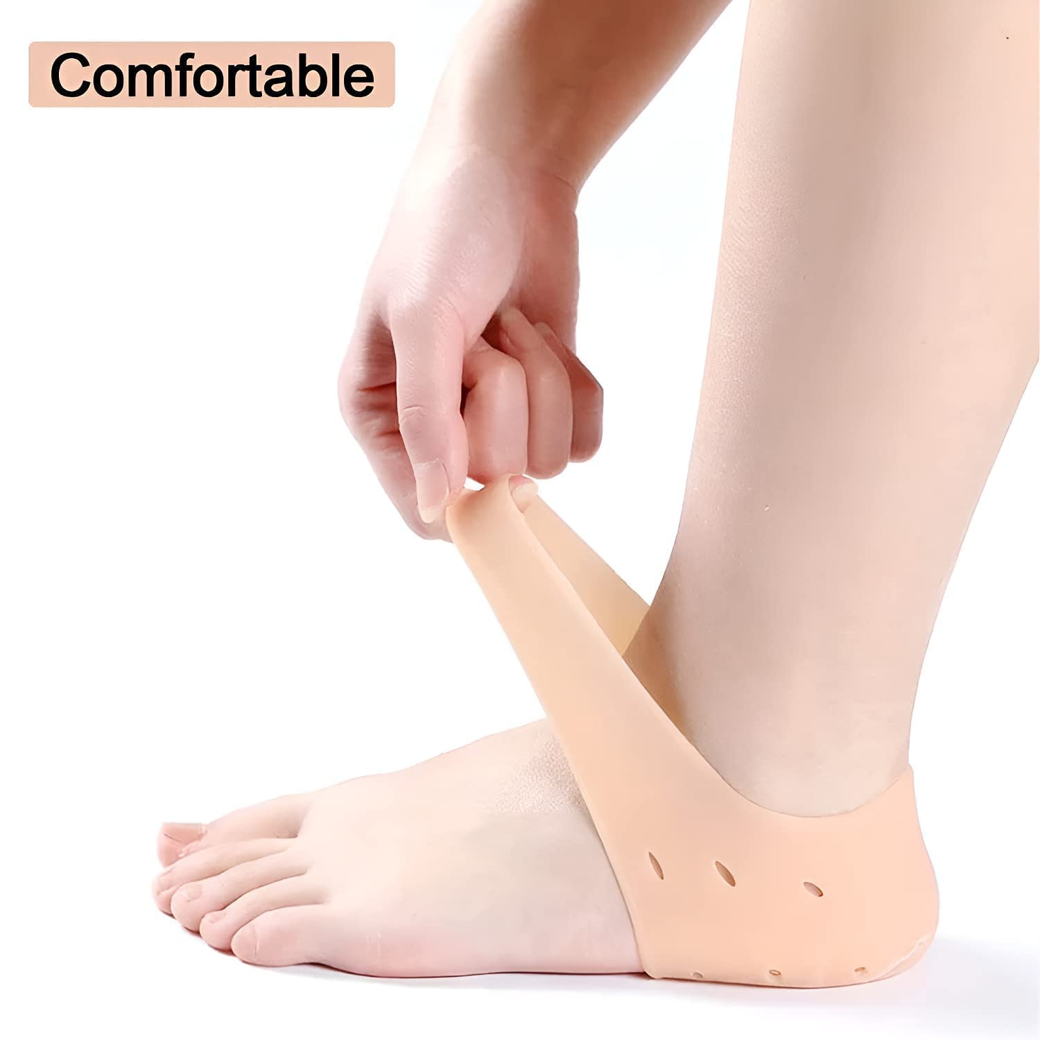 Pomic Fit Silicone Gel Heel Pad Socks for Swelling & Pain Relief - Anti Crack Moisturizing Socks for Dry, Hard, Cracked Ankles - One Size Fits All Men & Women (1 Pair, Skin Tone) - Perfect for Daily Wear, Post-Surgery Recovery & Diabetic Foot Care