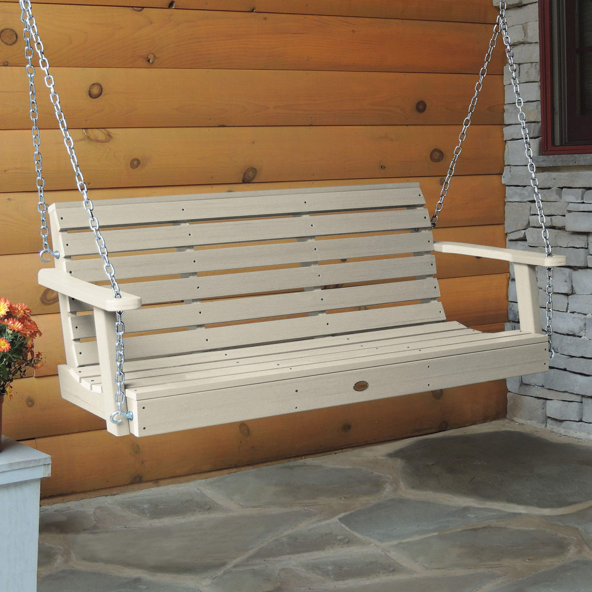 Highwood Weatherly 4-Foot Porch Swing in Whitewash Finish - Perfect for Outdoor Patio, Garden, and Backyard Relaxation