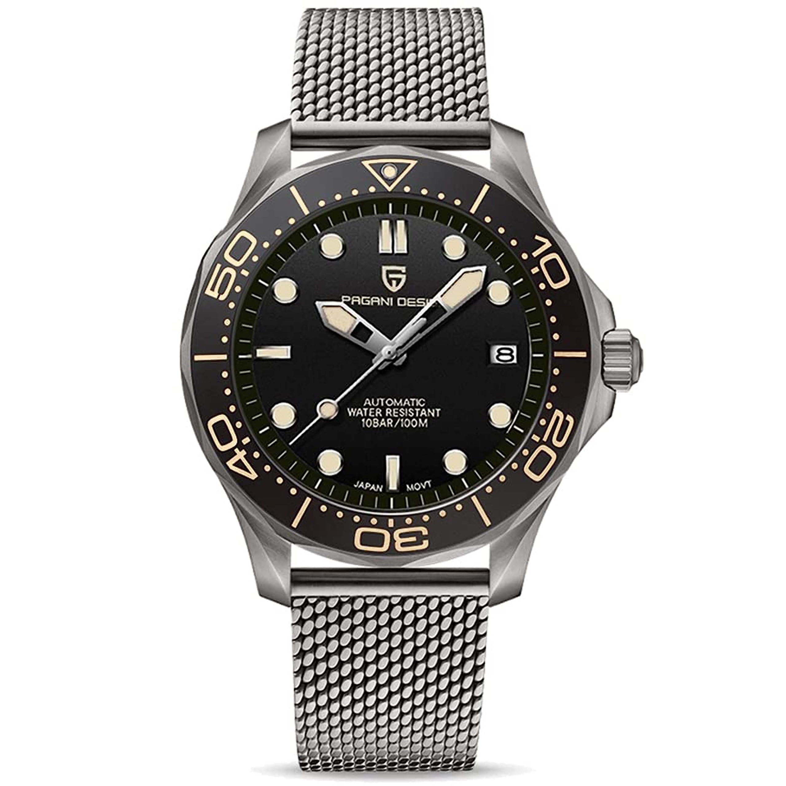 Pagani Design Men's Automatic Diver Watch - Stainless Steel Case, Rotating Ceramic Bezel, Japan Movement, Sapphire Crystal, 200M Waterproof - Perfect for Diving, Swimming & Everyday Wear