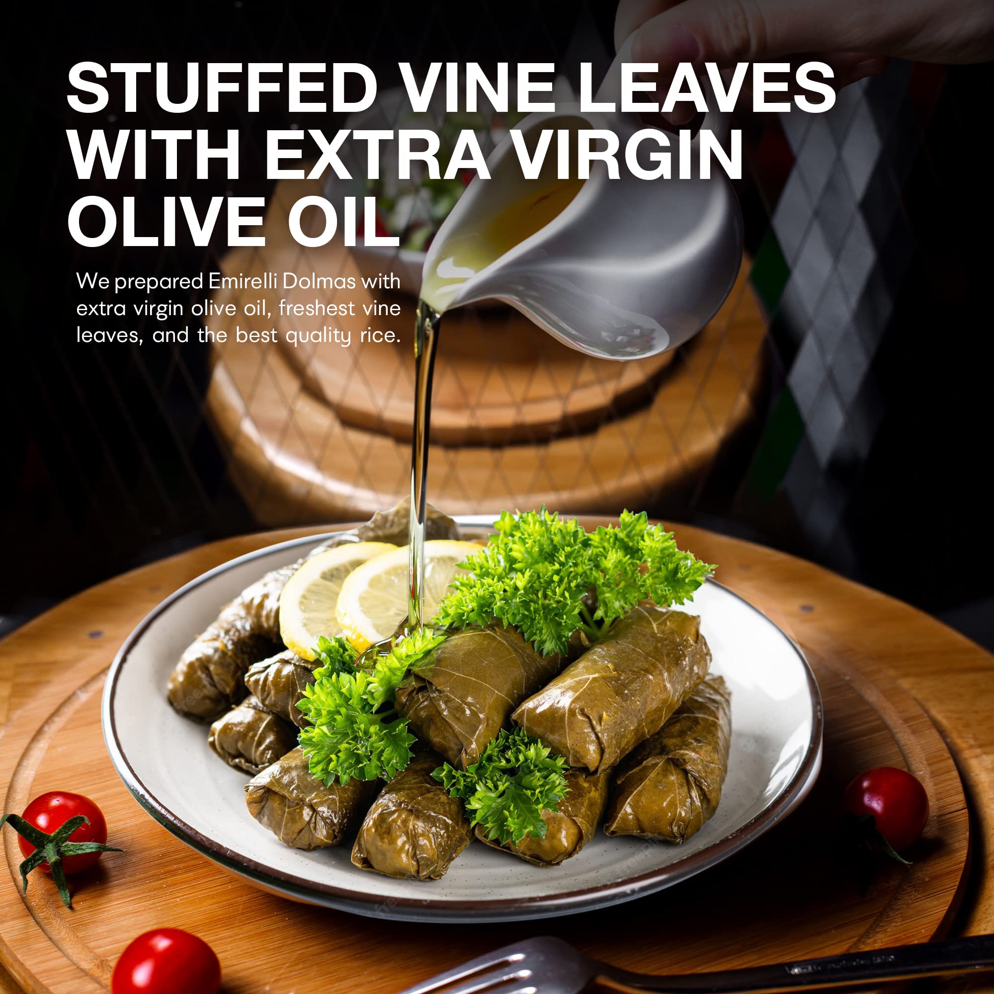 Emirelli Dolmas Stuffed Grape Leaves with Rice & Mediterranean Herbs in Extra Virgin Olive Oil – Ready-to-Eat Vegan Dolmades (14oz, Pack of 6) | Authentic Turkish Recipe | Perfect for Picnics, Parties & Mediterranean Diet Meals