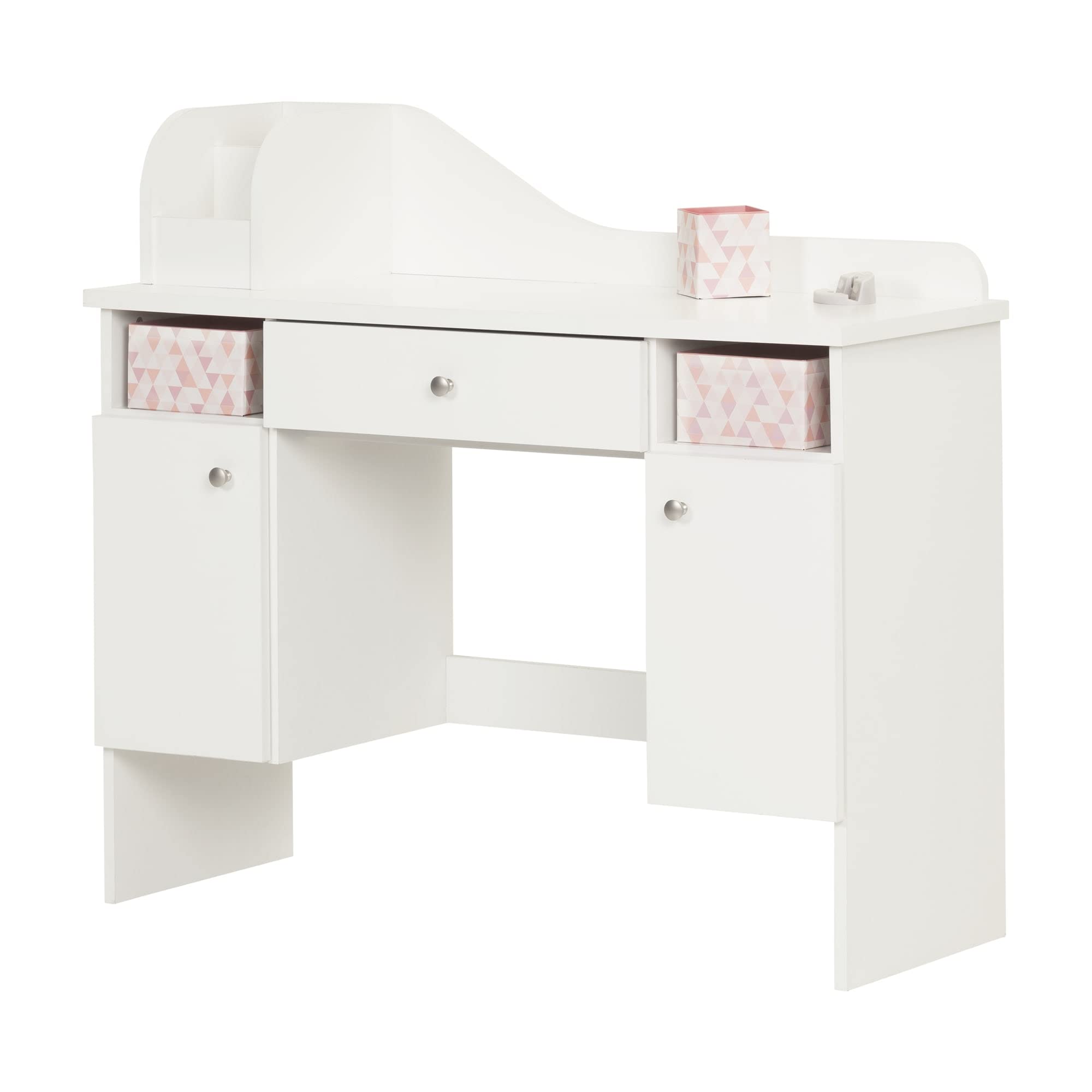 South Shore Makeup Vanity Dressing Table with 2 Doors & Storage Baskets, Pure White - Perfect for Bedroom, Bathroom & Beauty Salon Organization