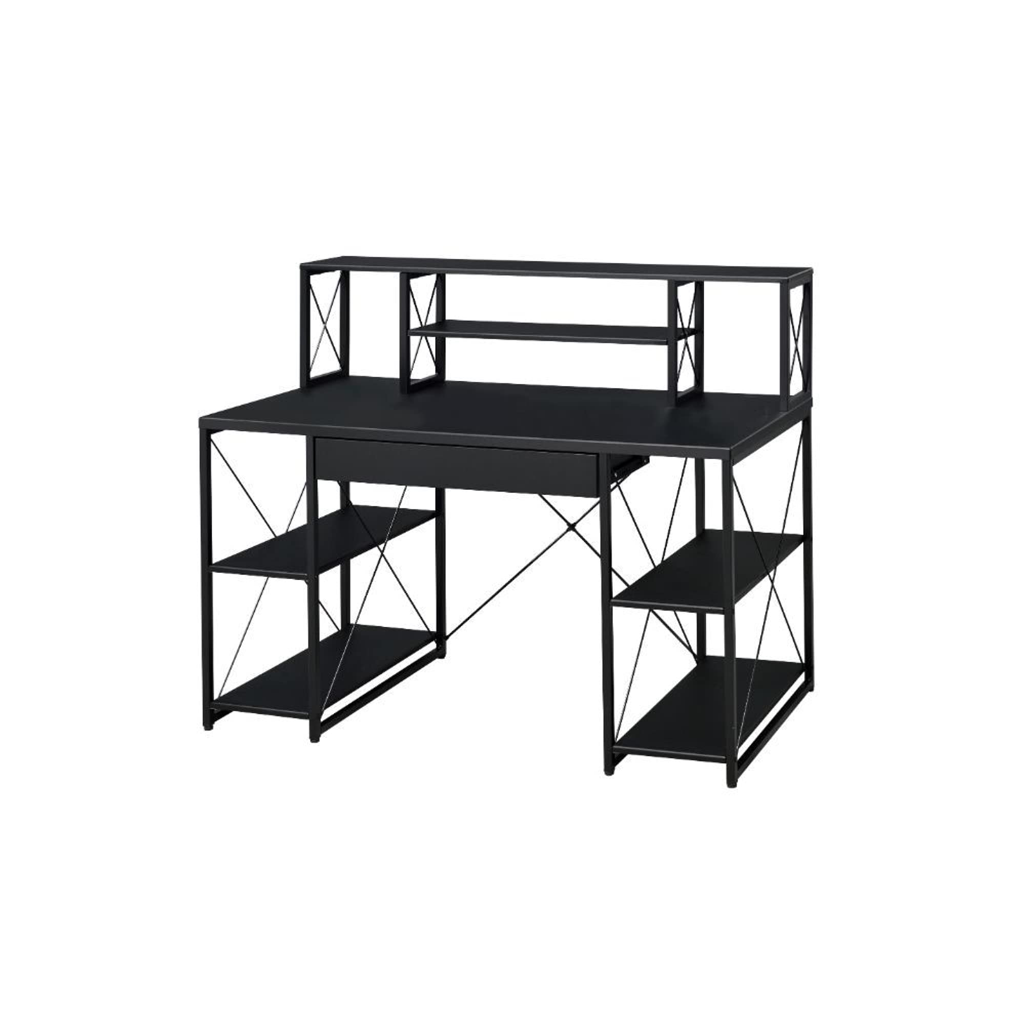 Amiel Music Recording Studio Desk - Durable & Stylish Home Office Furniture with Open Shelving, Hutch & Drawers | Perfect for Music Production, Gaming Setup & Remote Work