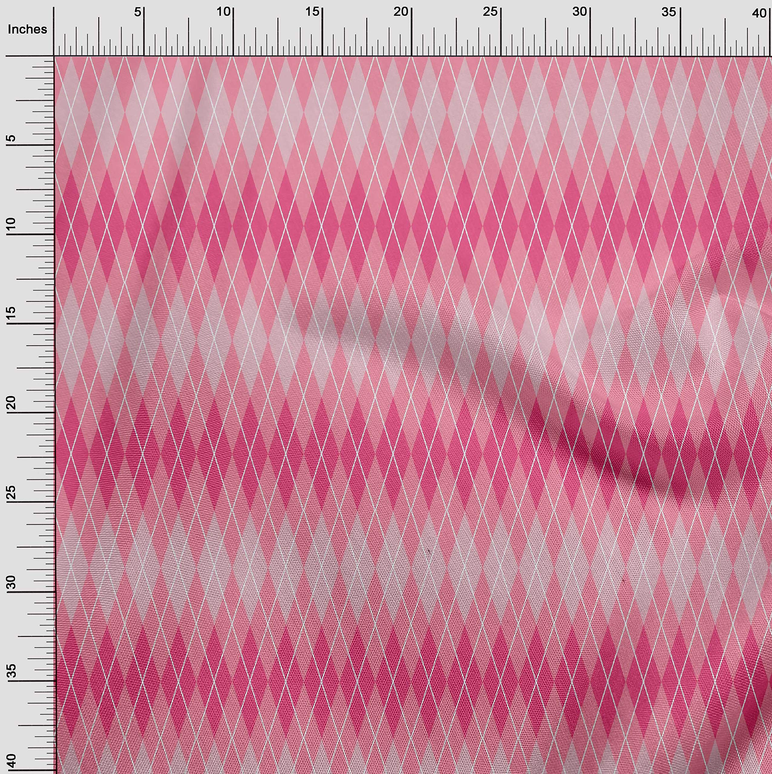 oneOone Viscose Chiffon Fabric - Medium Pink Argyle Check Dress Material, 42 Inch Wide by The Yard | Perfect for DIY Dresses, Blouses & Summer Fashion Projects