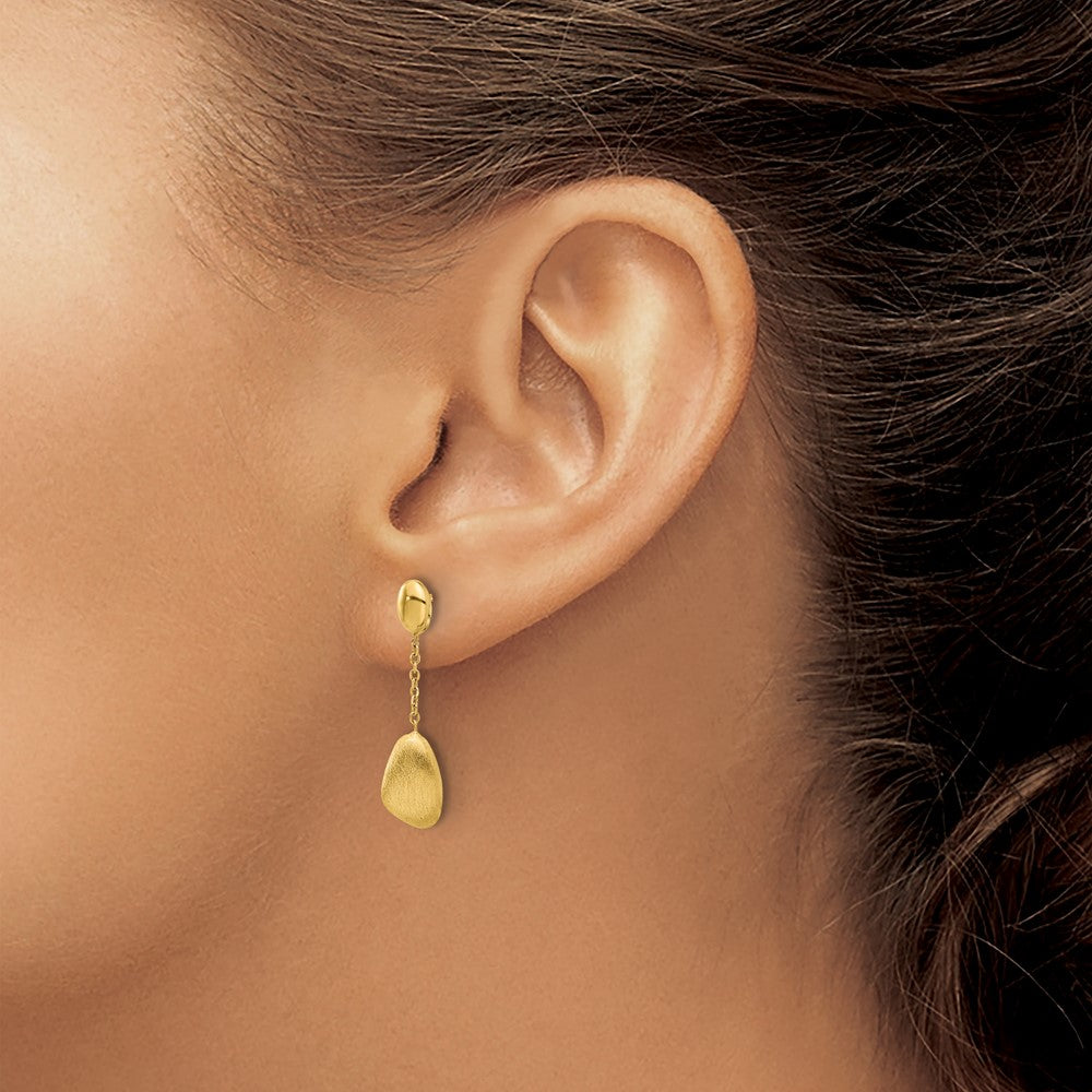 Gold Brushed and Polished Dangle Post Earrings LE2628 - Elegant Women's Fashion Jewelry for Parties, Weddings & Special Occasions