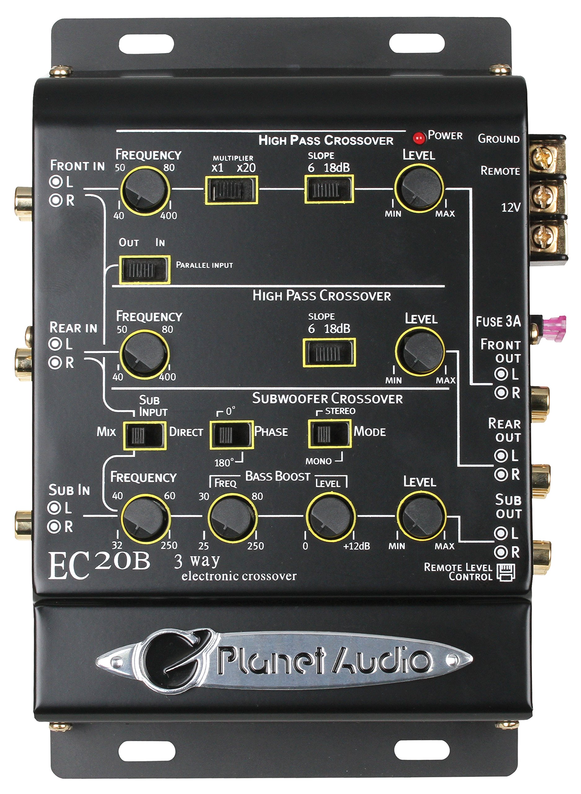 Planet Audio EC20B 3-Way Car Electronic Crossover with Pre-Amp - Fine Tune High/Mid/Low Speaker Frequencies, Built-in Equalizer & DPS Audio Processor - Perfect for Car Audio Systems & Custom Speaker Setups