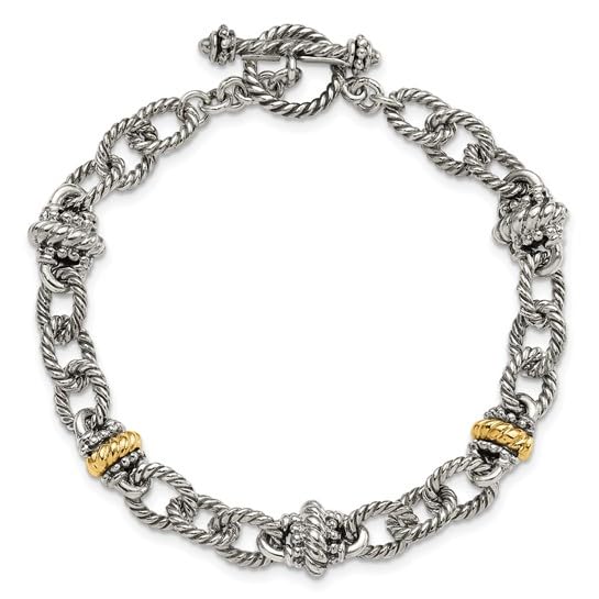 14K Yellow Gold Accent Sterling Silver Women's Toggle Bracelet - 7.5 Inch Adjustable Link Jewelry for Gifts, Parties & Everyday Wear