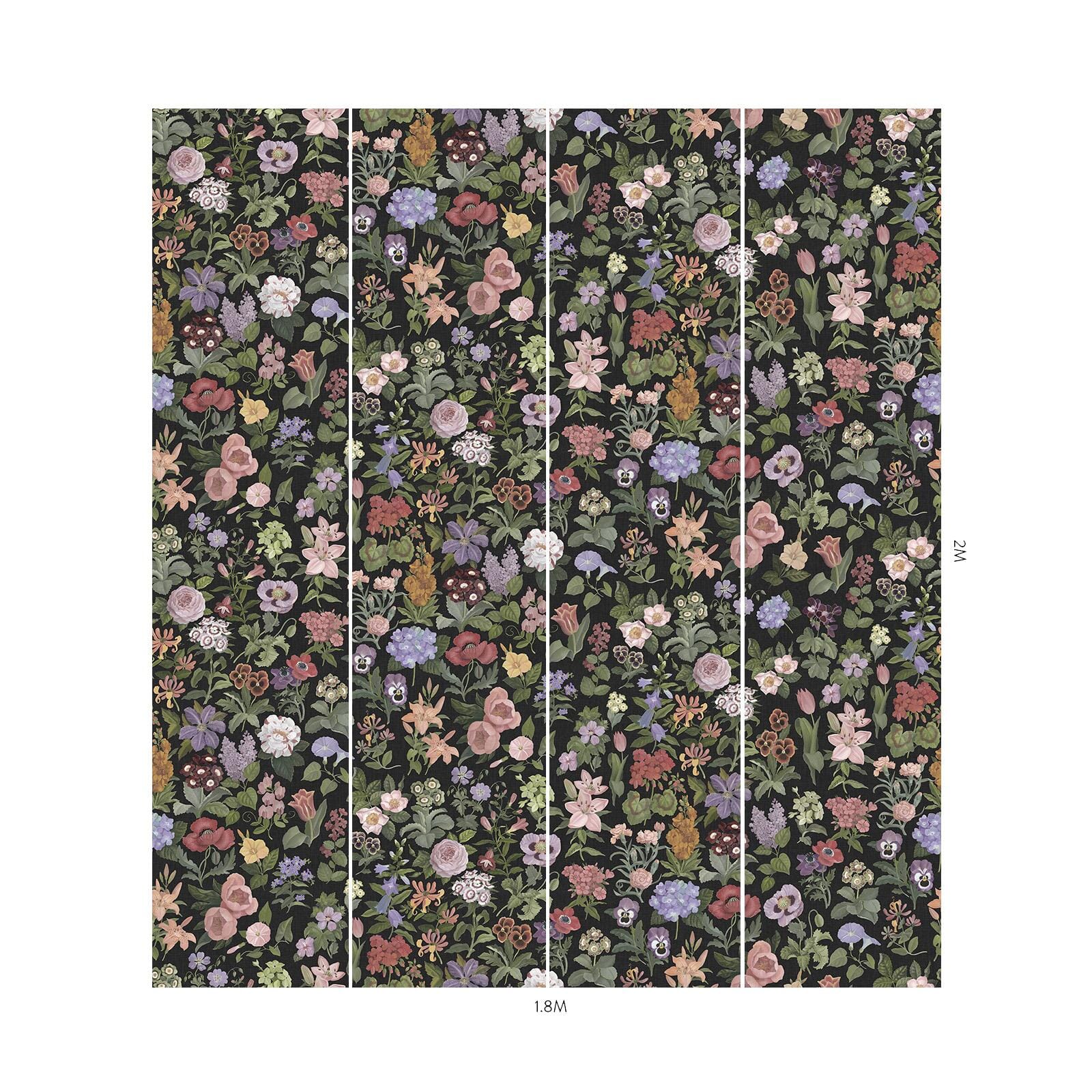 FLORALIA Noir Wallpaper - Elegant Black Floral Peel and Stick Wallpaper for Bedroom, Living Room & Home Decor