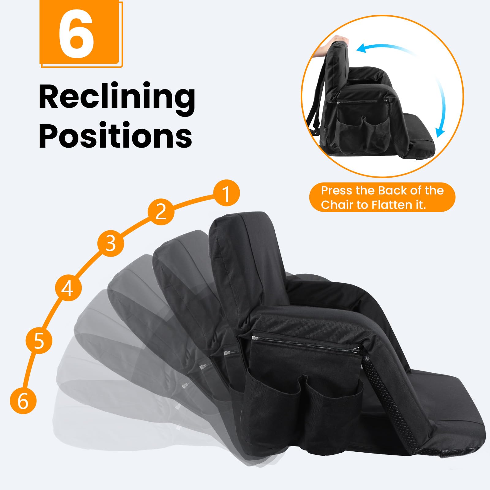 2 Pack Folding Stadium Seats with Back Support & Cushion - Wide Bleacher Chairs with 6 Reclining Positions, Armrests & Cup Holder - Perfect for Outdoor Sports, Beach, Concerts & Bleacher Events