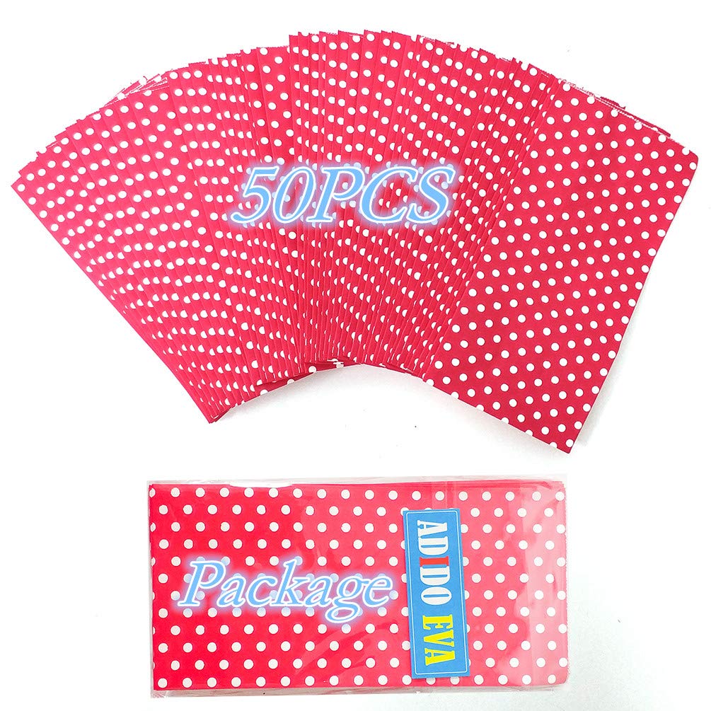 Red Polka Dot Paper Bags - 50 Pack Mini Lunch & Gift Bags (3.5x2.3x7 inches) for Party Favors, Wedding, Baby Shower & Birthday Celebrations - Eco-Friendly Small Treat Bags for Candy, Cookies & Gifts