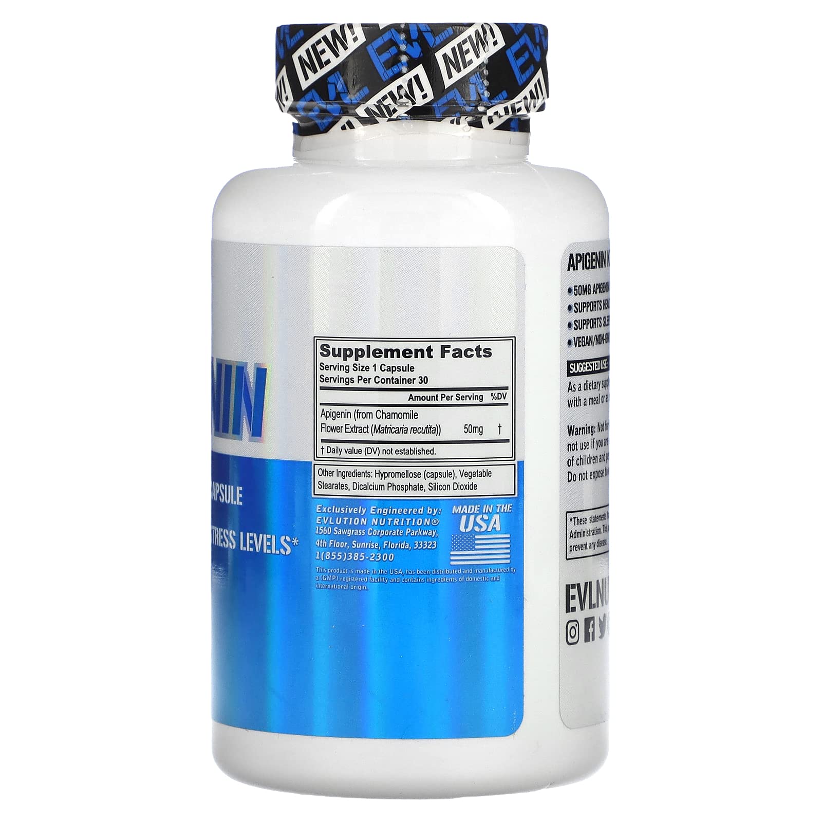 EVLution Nutrition Apigenin 30 Capsules - Natural Stress Relief & Sleep Support Supplement for Relaxation & Better Sleep