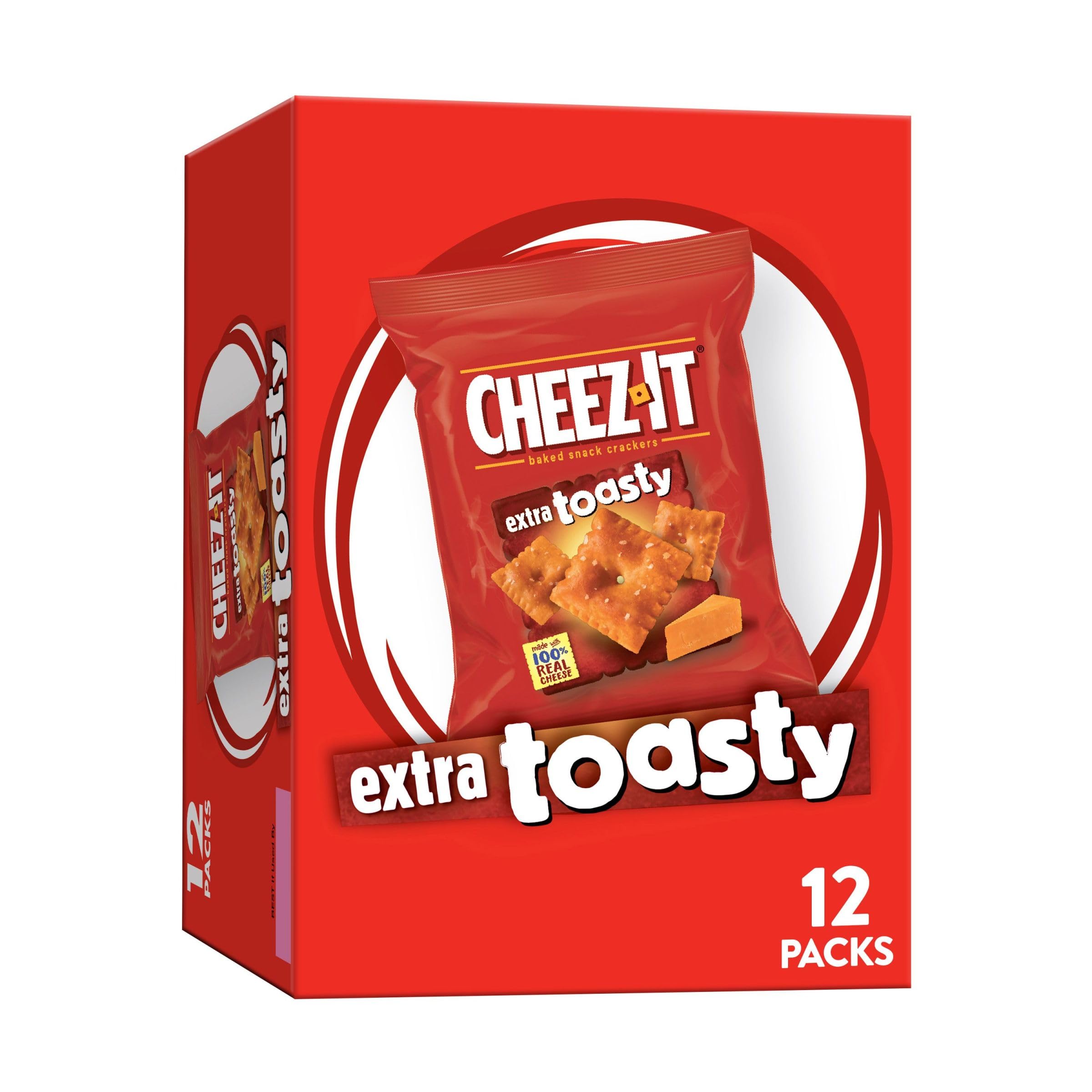Cheez-It Extra Toasty Baked Cheese Crackers - 12oz Box (12 Packs) - Perfect for Office Snacks, Kids Lunchboxes & Party Platters
