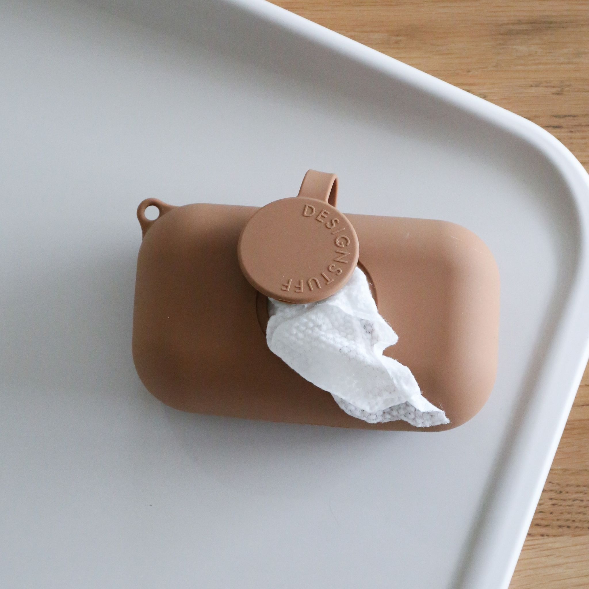 DESIGNSTUFF Wet Wipes Container with Lid - Portable & Leak-Proof Baby Wipes Case for Diaper Bags, Travel, Car, and On-the-Go Use (Camel Color)