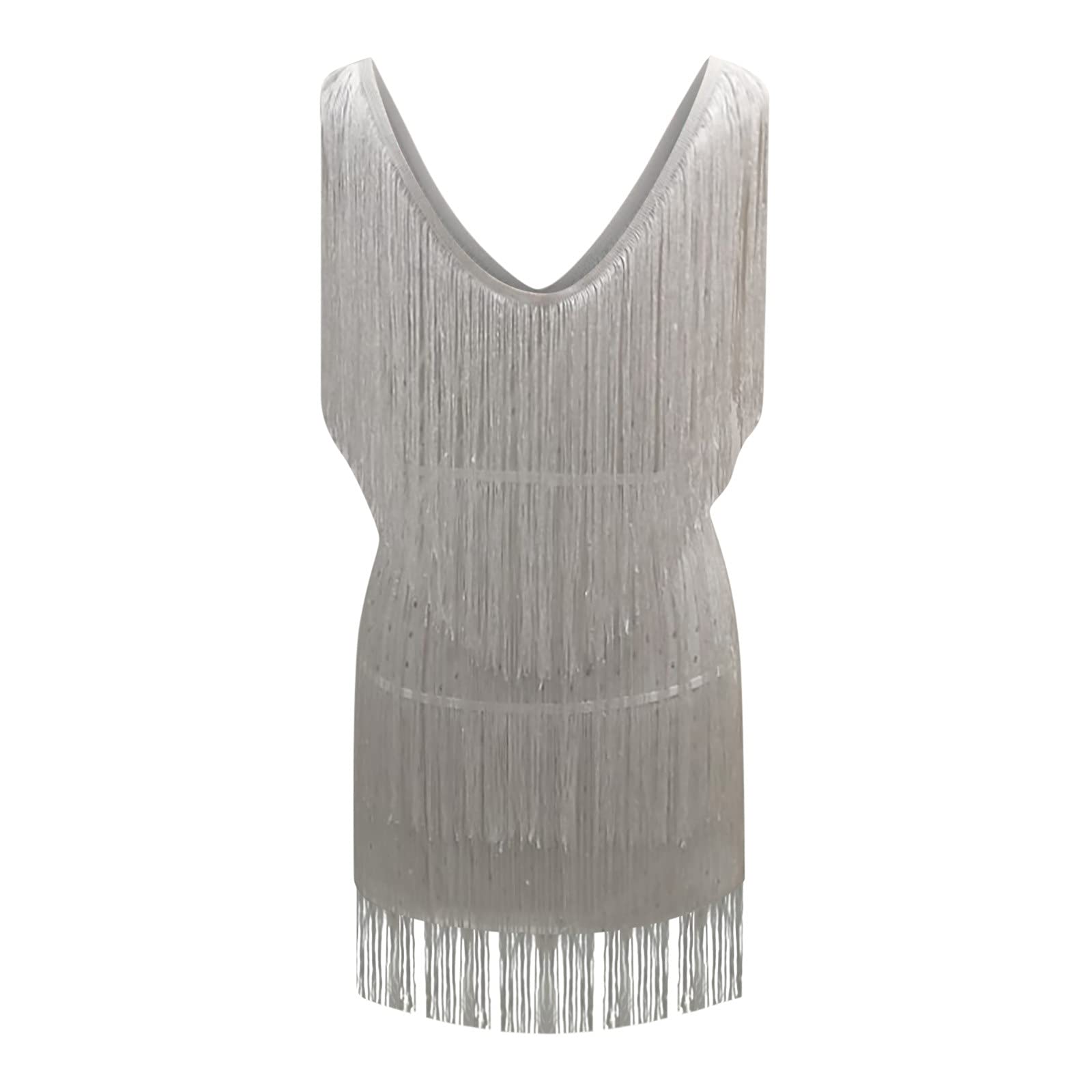 2021 Women's Sequins Tassels Cocktail Dress - Sleeveless Mini Fringed Flapper Party Prom Dress & Dance Costume in White | Perfect for Cocktail Parties, Prom Nights, Dance Performances and Special Occasions