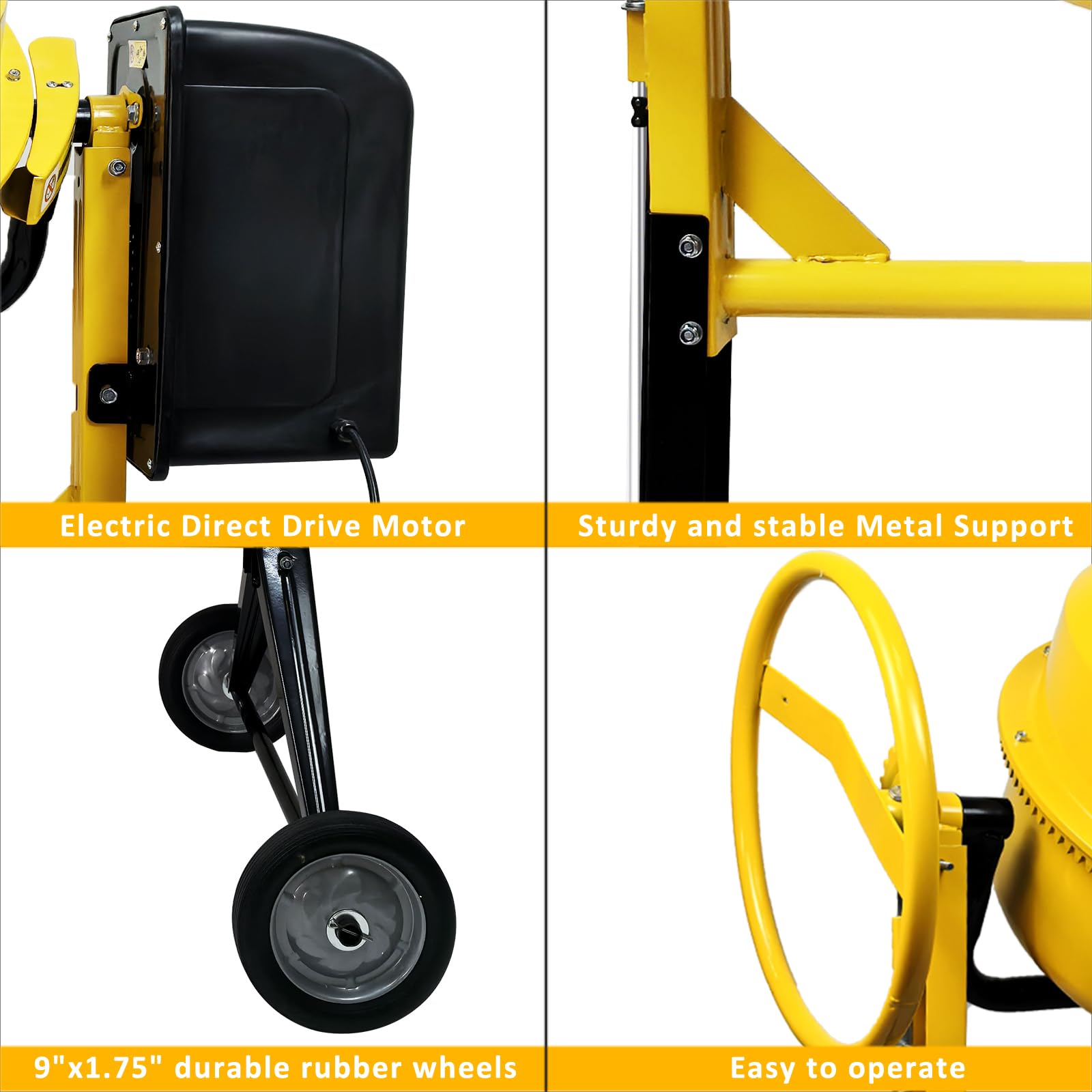 4.2 Cu Ft Portable Electric Concrete Cement Mixer with Wheels - 3/5 HP Motor & 120L Freestanding Barrow - Ideal for Stucco, Mortar, and DIY Construction Projects - Perfect for Home Renovation, Garden Work, and Small Building Jobs