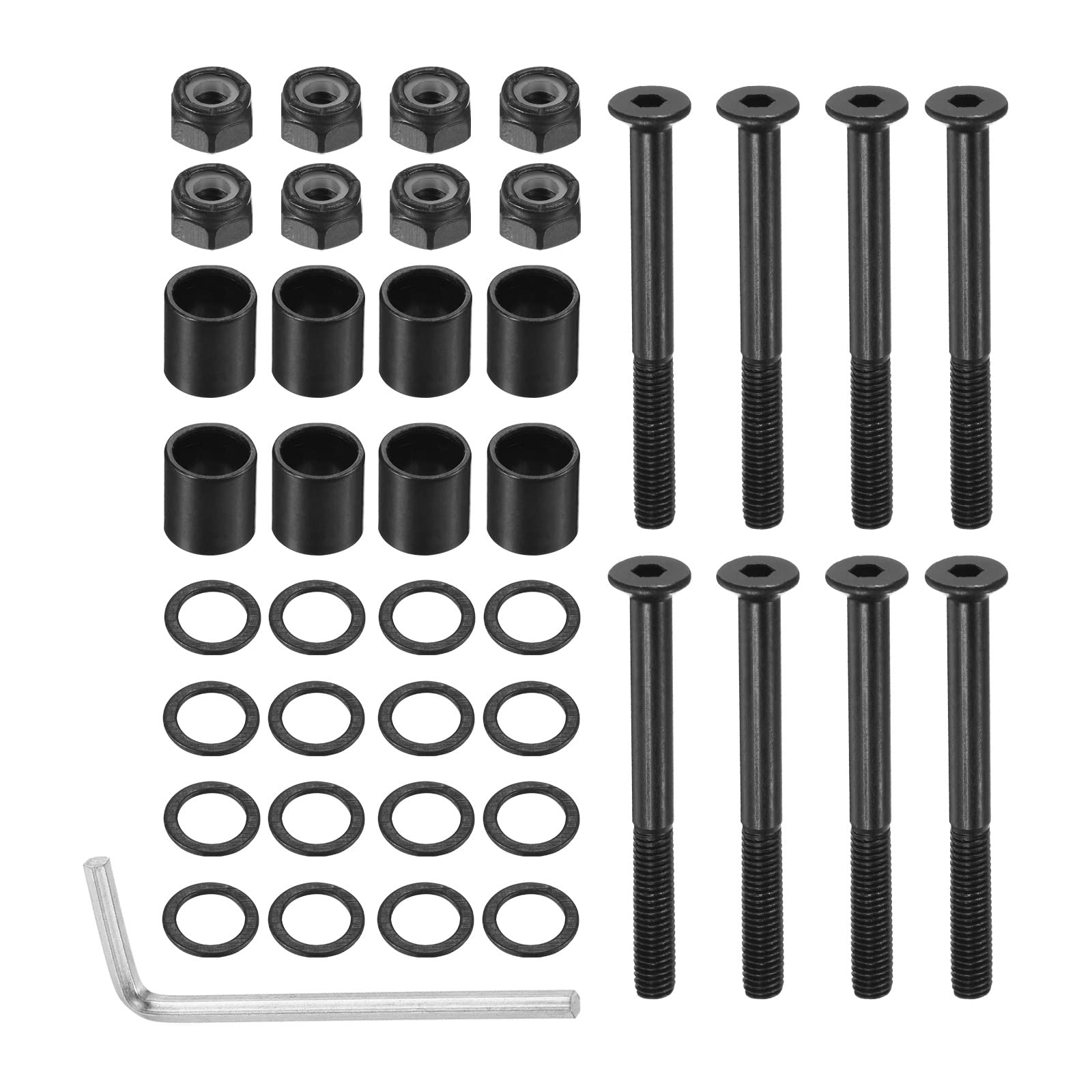 PATIKIL Complete Skateboard Hardware Kit - 8 Mounting Screws, Axle Nuts, Hex Key Set with Washers & Spacers for Skateboard Truck & Wheel Assembly | Perfect for DIY Skateboard Repair & Maintenance