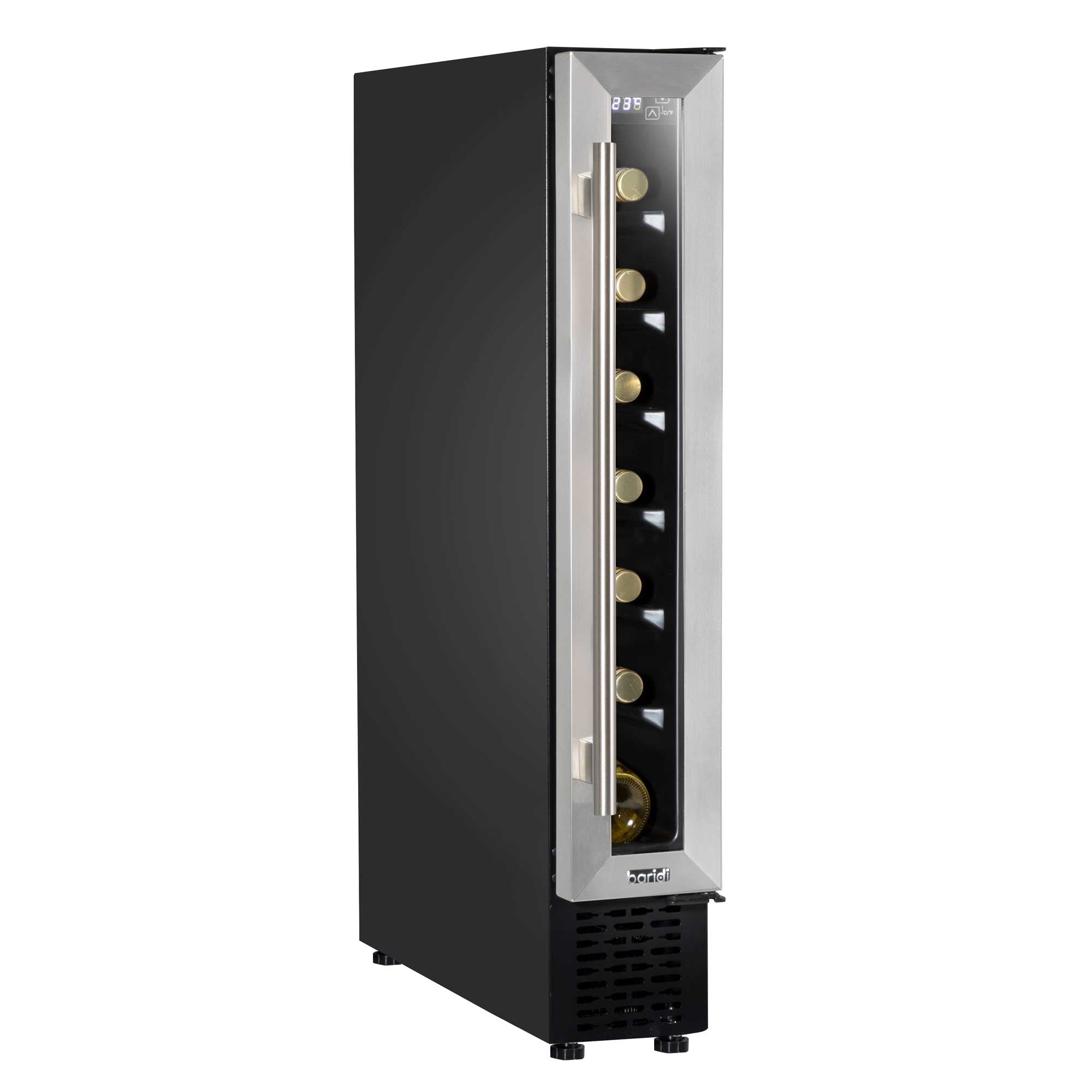 Baridi 7 Bottle 15cm Slim Wine Cooler with Digital Touch Screen Controls - Stainless Steel Wine Refrigerator for Kitchen, Bar, Office | Compact & Energy Efficient DH77