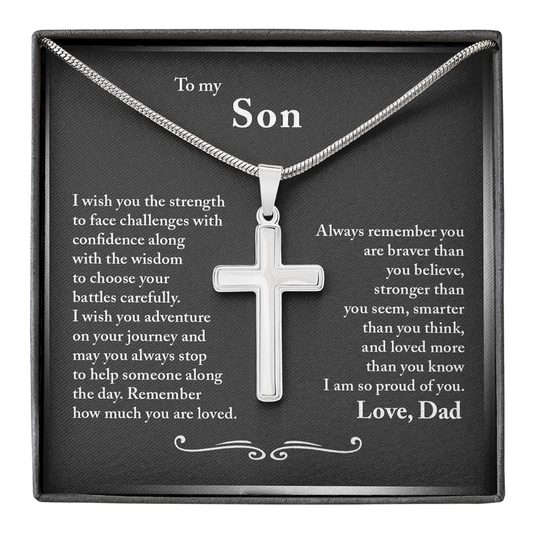 Cross Necklace for Son from Mom - Personalized Religious Gift for Birthday, Graduation & Special Occasions - Meaningful Jewelry for Boys & Young Men