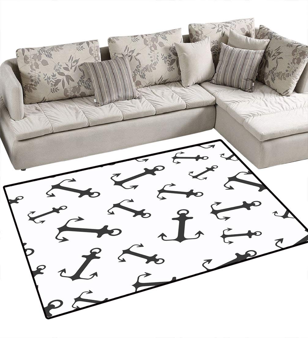 Anchor Themed Area Rugs - Marine & Oceanic Pattern Floor Covering for Bedroom, Living Room - 6' x 9' - Perfect for Coastal Decor & Nautical Home Design