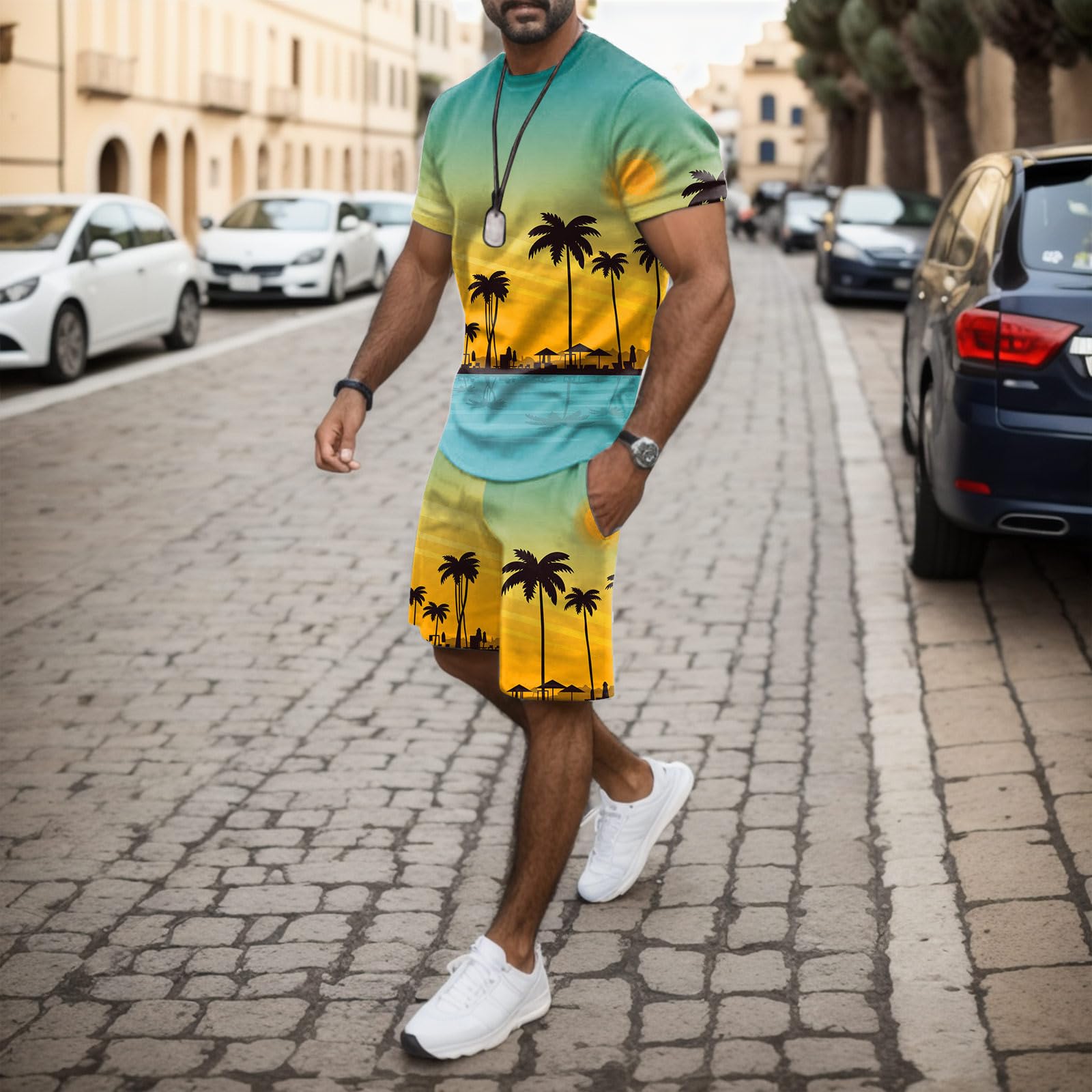 Men's Tropical Print Beach Shirt - Slim Fit DryBlend Henley Shirt for Summer | Date Night & Vacation Outfit | Breathable Casual Wear for Pool Parties, Beach Trips & Tropical Getaways