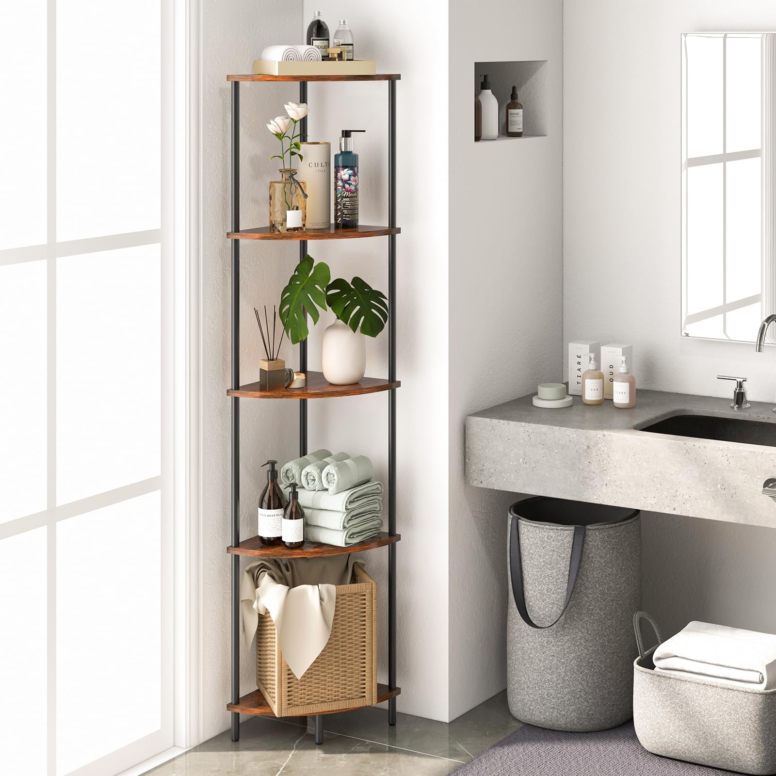 Yoobure 5-Tier Corner Bookshelf - Rustic 65