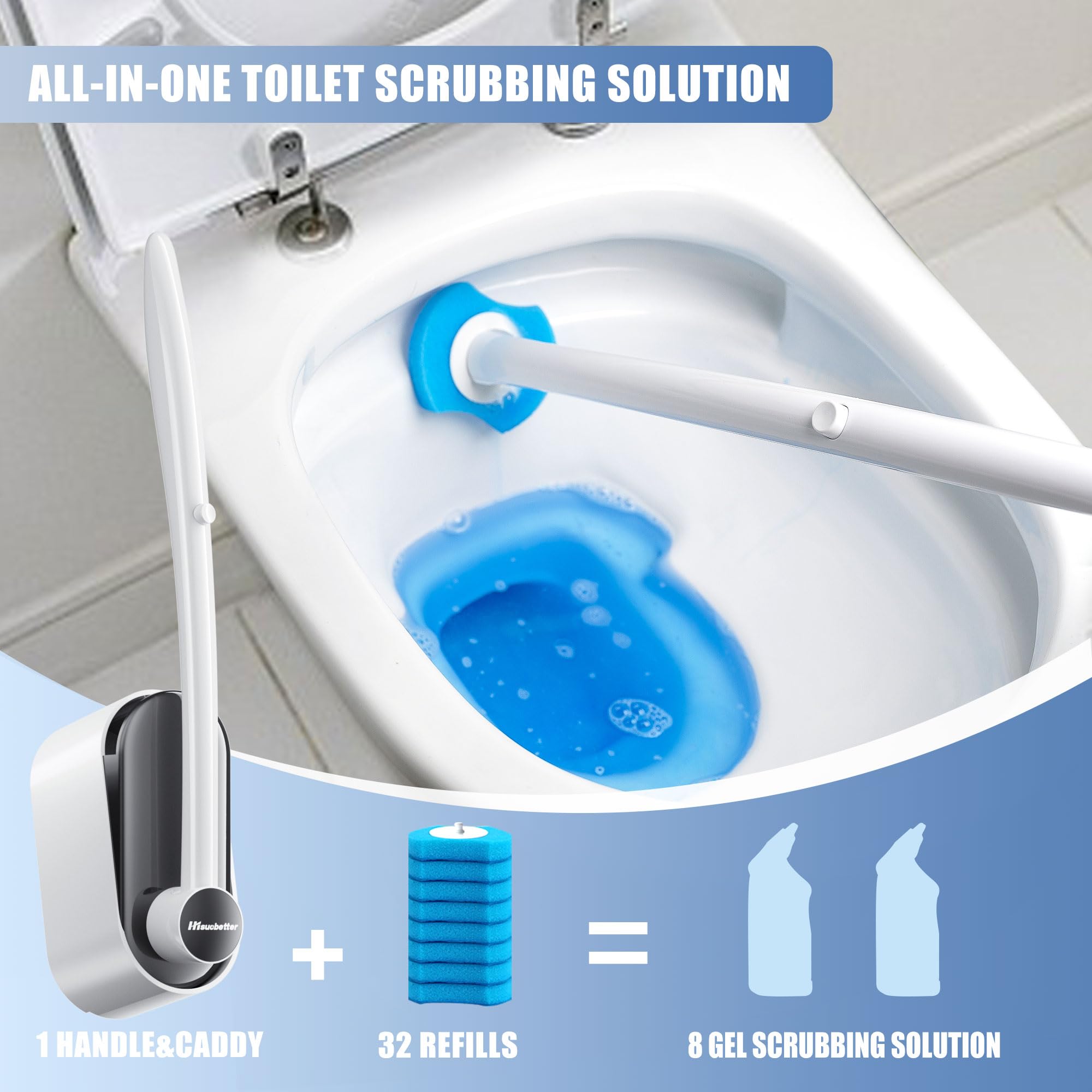 Disposable Toilet Brush and Holder Set with 32 Refill Heads - Pre-Loaded Scrubbing Solution for Deep Cleaning - Bathroom Cleaning Supplies Kit (Black, 1-Pack) - Perfect for Home, Apartment & RV Toilet Maintenance
