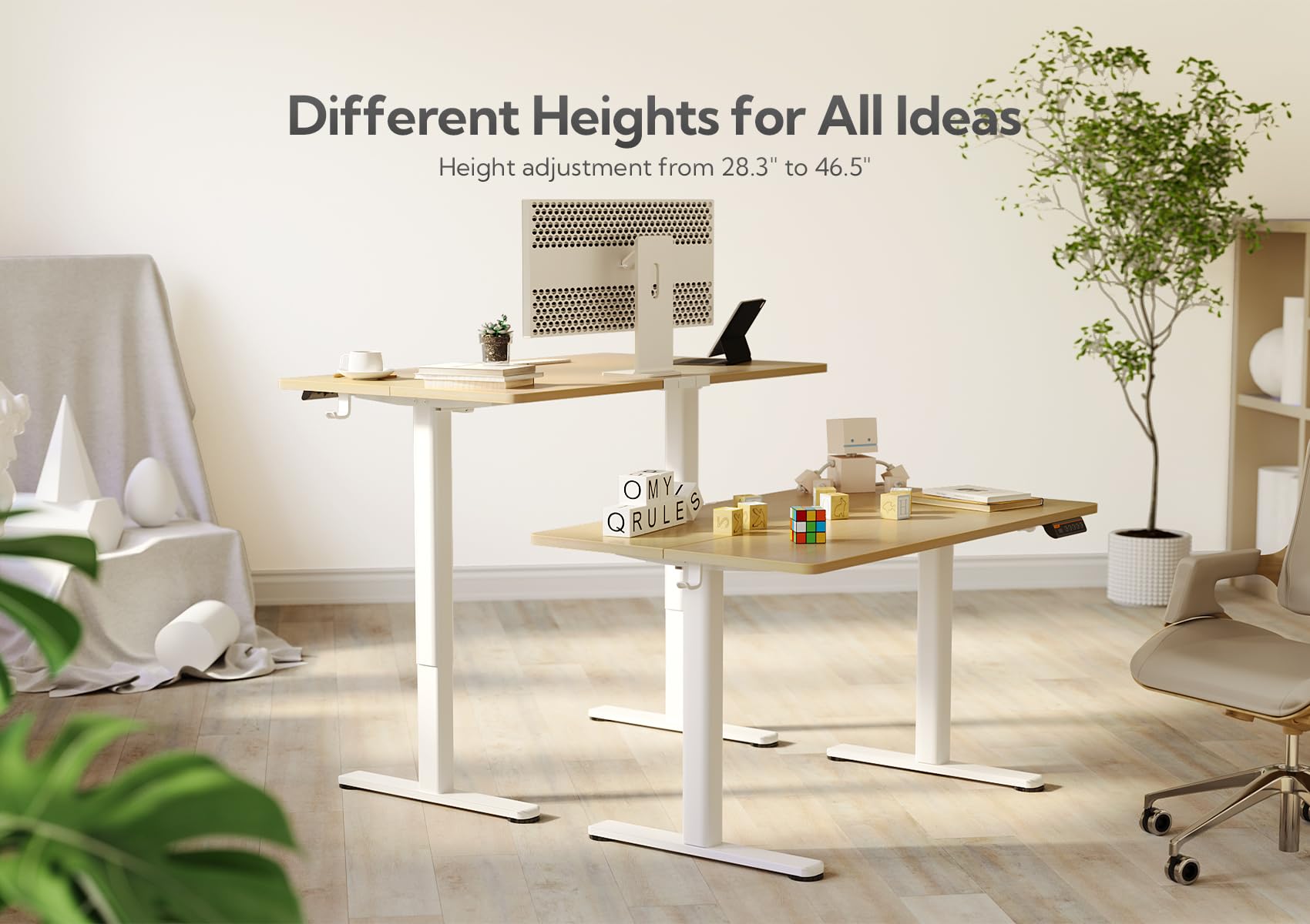 Claiks Electric Standing Desk - Adjustable Height Sit Stand Desk 40x24 Inches, White Frame with Natural Wood Top for Home Office | Ergonomic Workstation for Remote Work & Study