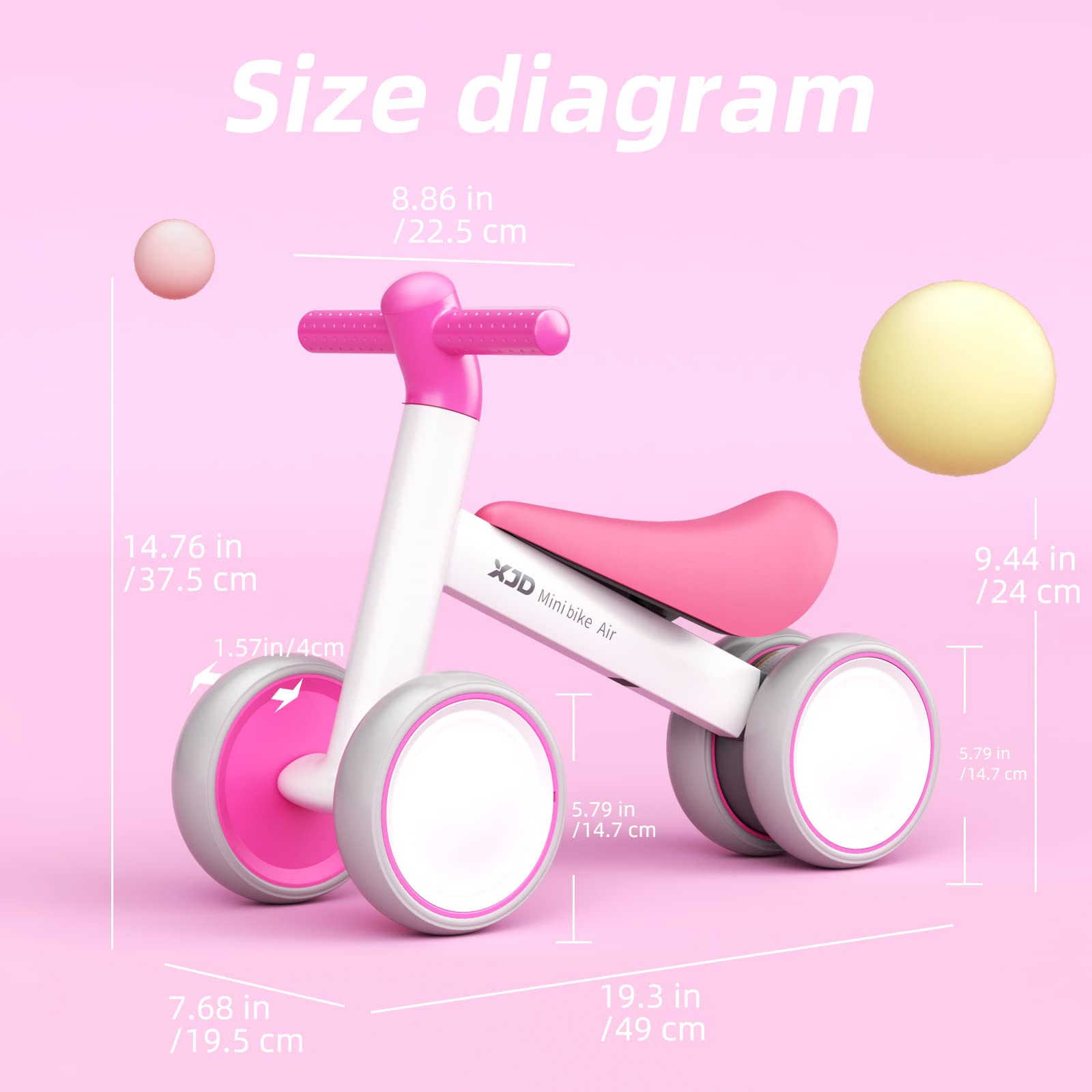 **XJD Baby Balance Bike - No Pedal 4-Wheel Toddler Bike for 1-3 Year Old Boys & Girls (10-36 Months) | First Bike, Birthday Gift, Learning Walker | Perfect for Indoor & Outdoor Play (White Rose)**