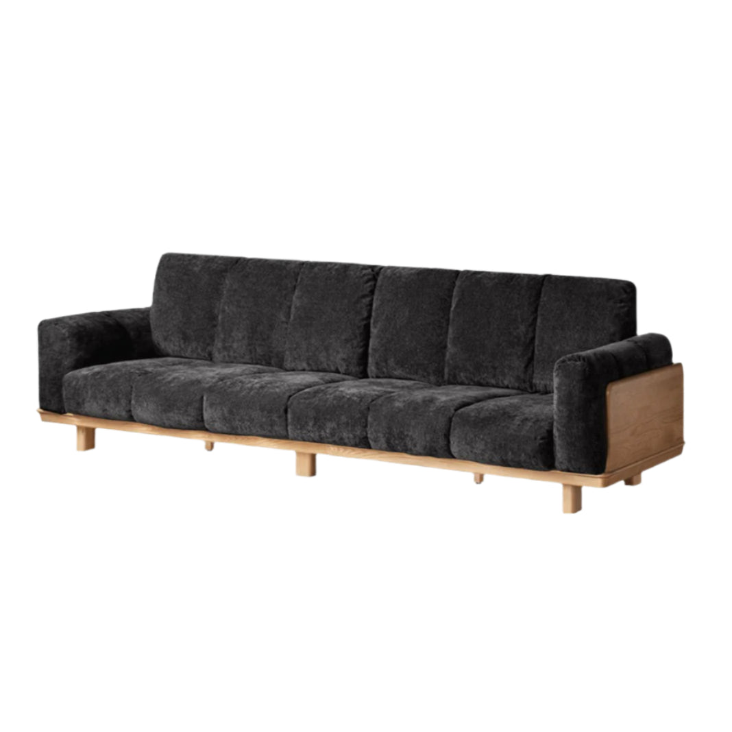 129.1x35.4x36.2 inch / 328x90x92 cm / natural wood color / ash sofa chenille dark black