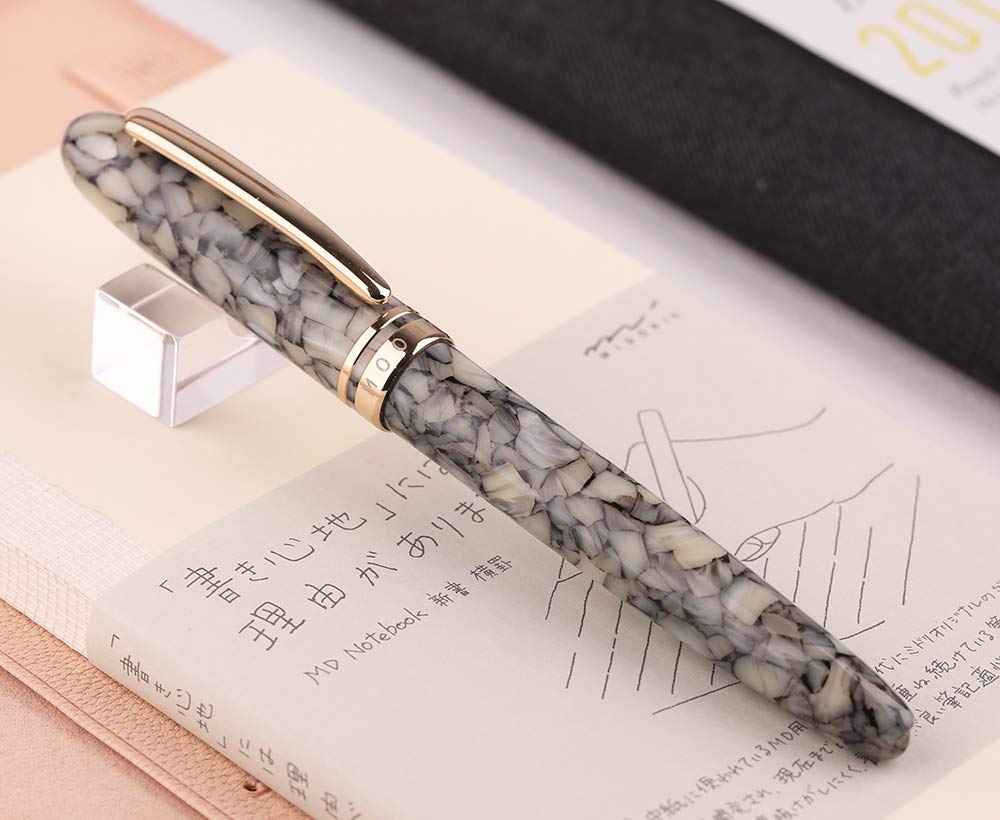 Premium Lanxivi M200 Fountain Pen - Gray Marble Design with SCHMIDT Iridium Fine Nib & Gold Clip | Vintage Style Writing Pen with Signature Case Set | Perfect for Calligraphy, Journaling & Business Signatures