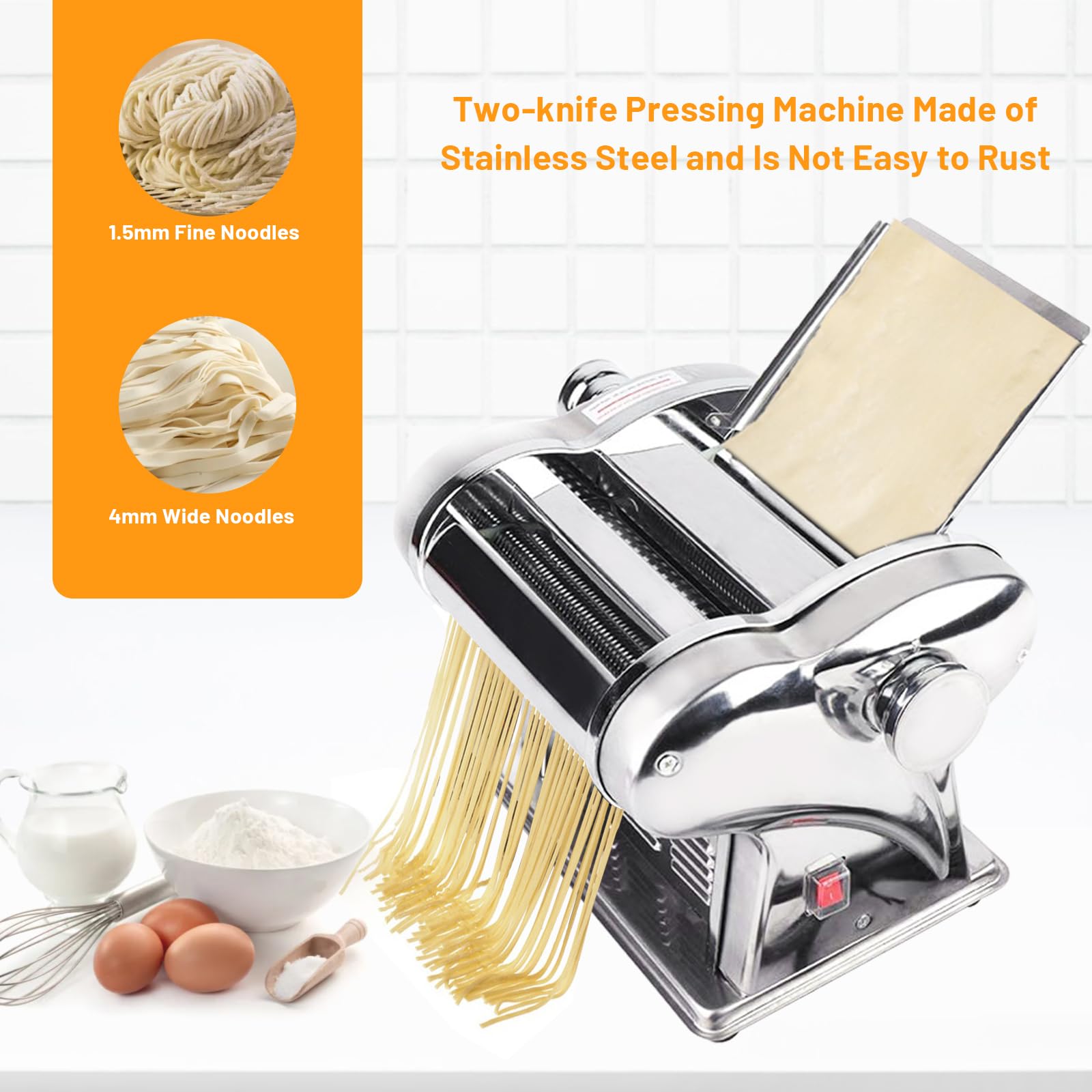 Commercial Electric Dough Sheeter Machine - 110V Stainless Steel Pasta Maker & Noodle Roller for Home & Restaurant Use - Perfect for Making Fresh Pasta, Dumplings, and Pastry Dough