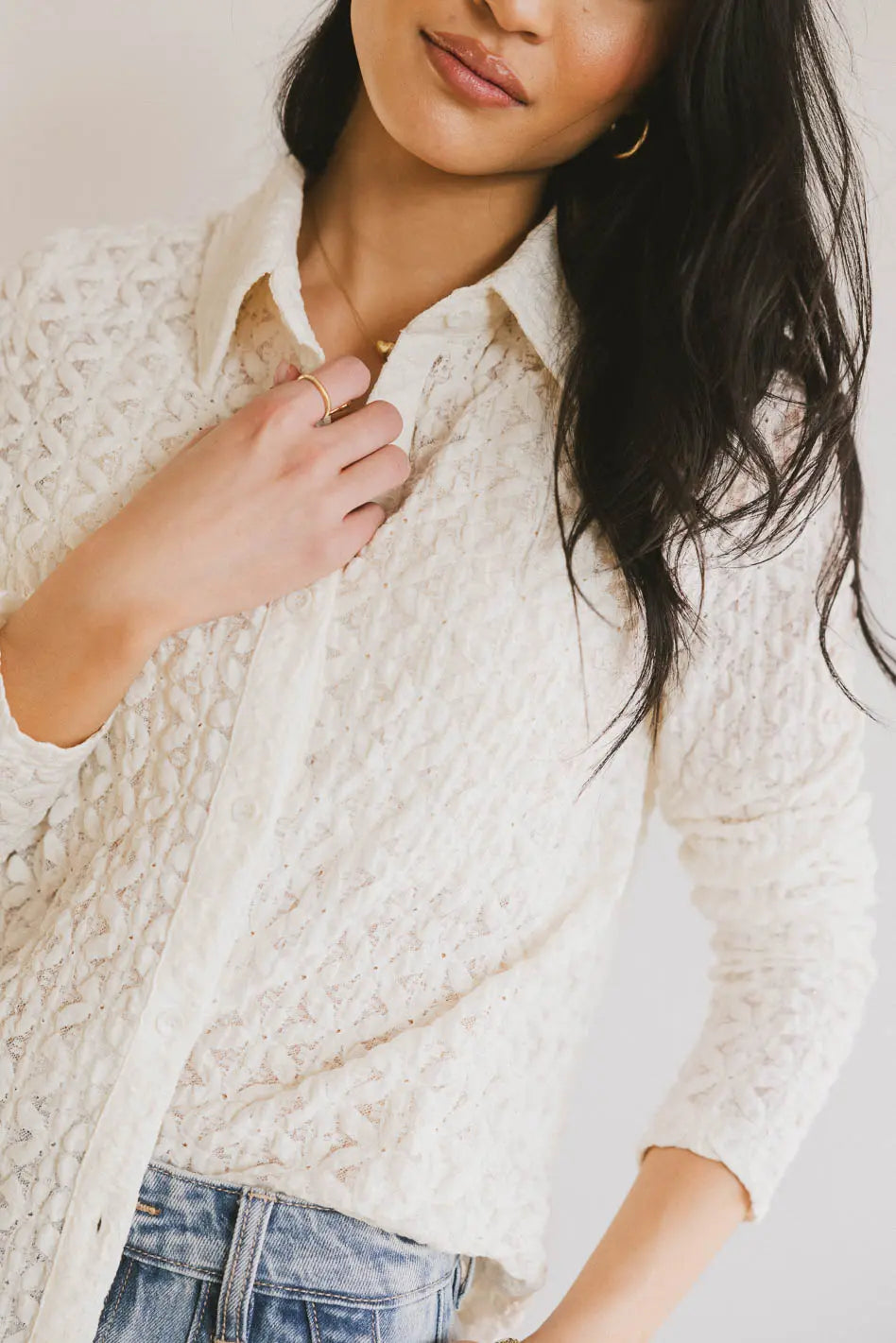 Lockie Lace Button Up Blouse - Cream White Women's Fashion Top for Work & Date Night | Elegant Office Wear & Romantic Evening Outfits
