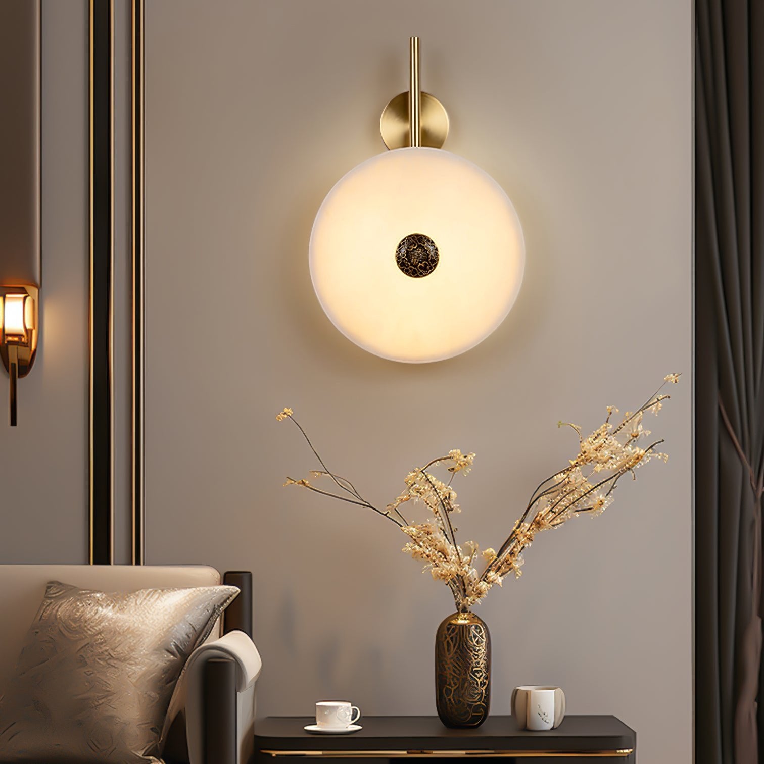 Alabaster Eclipse Wall Light - Modern Minimalist Sconce for Bedroom, Living Room & Hallway Lighting