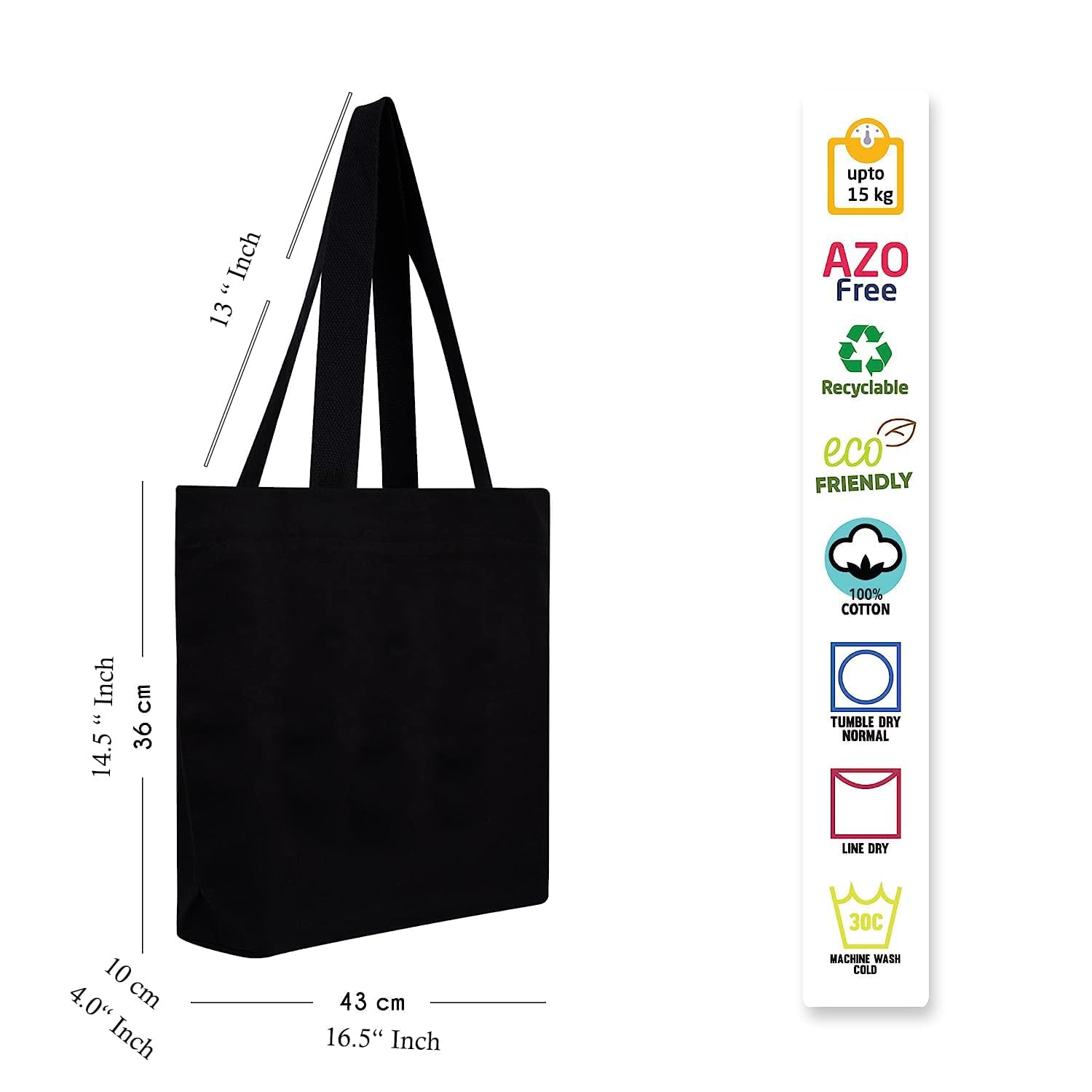 Premium Black Canvas Tote Bag for Women - Durable Zip Closure, Stylish Collage Design - Perfect for Shopping, Beach, Street Fashion & Everyday Use