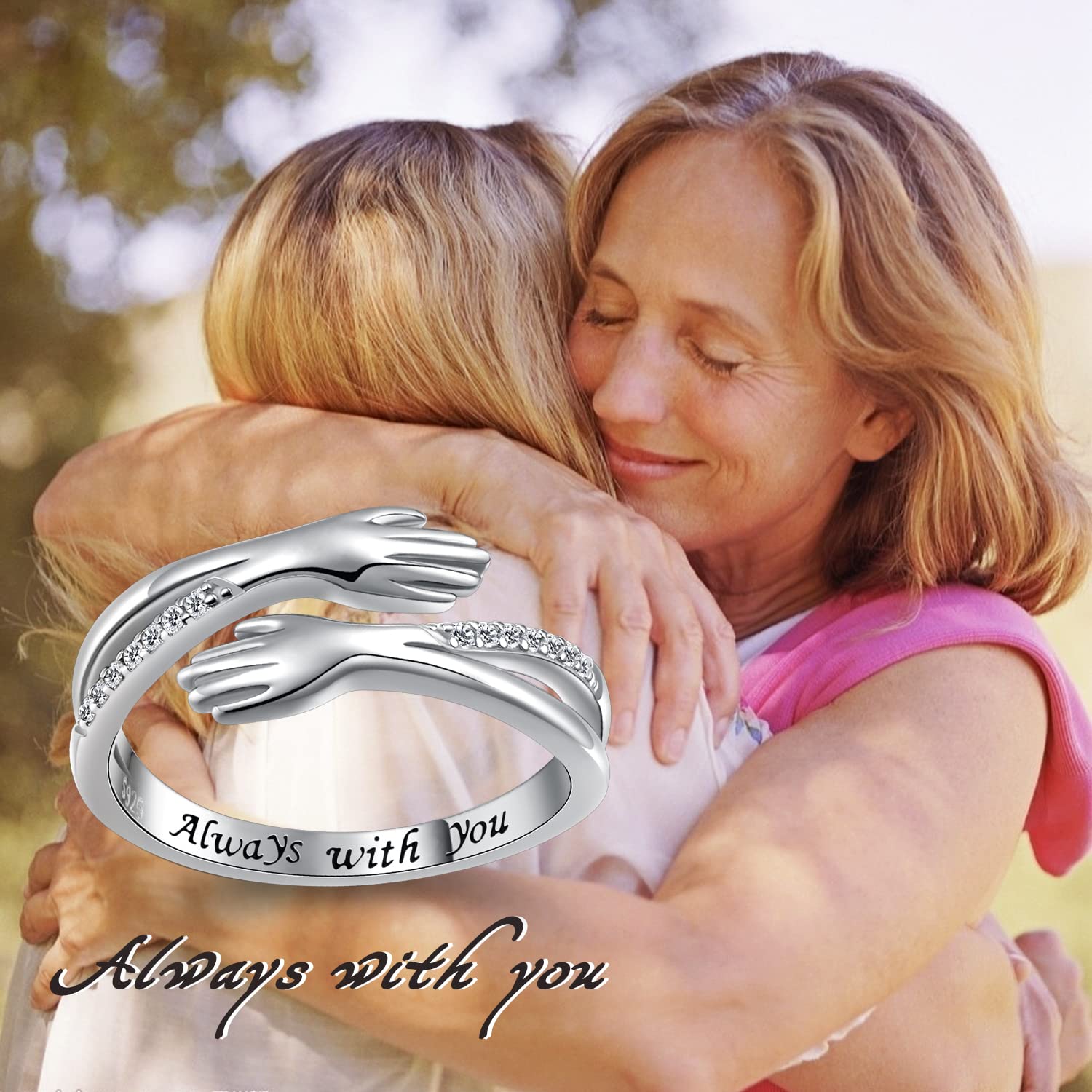 Sterling Silver Hug Ring for Women - S925 Open Promise Ring, Gift for Girlfriend, Mother, Valentine's Day, Birthday - Perfect for Anniversaries, Weddings & Special Occasions