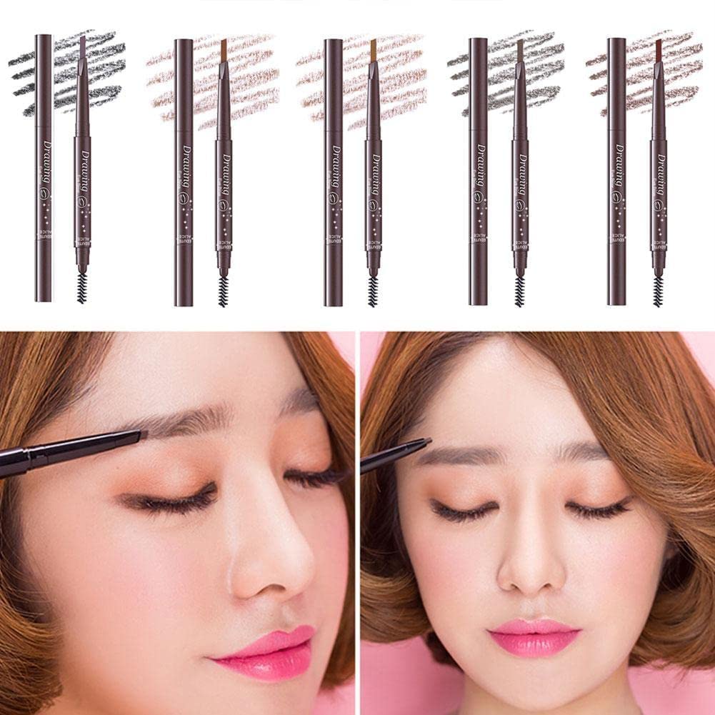 Double Ended Automatic Rotating Eyebrow Pencil - Dark Brown, Medium Brown & Black Shades | Waterproof & Long Lasting | Perfect for Natural Eyebrow Filling, Shaping & Everyday Makeup
