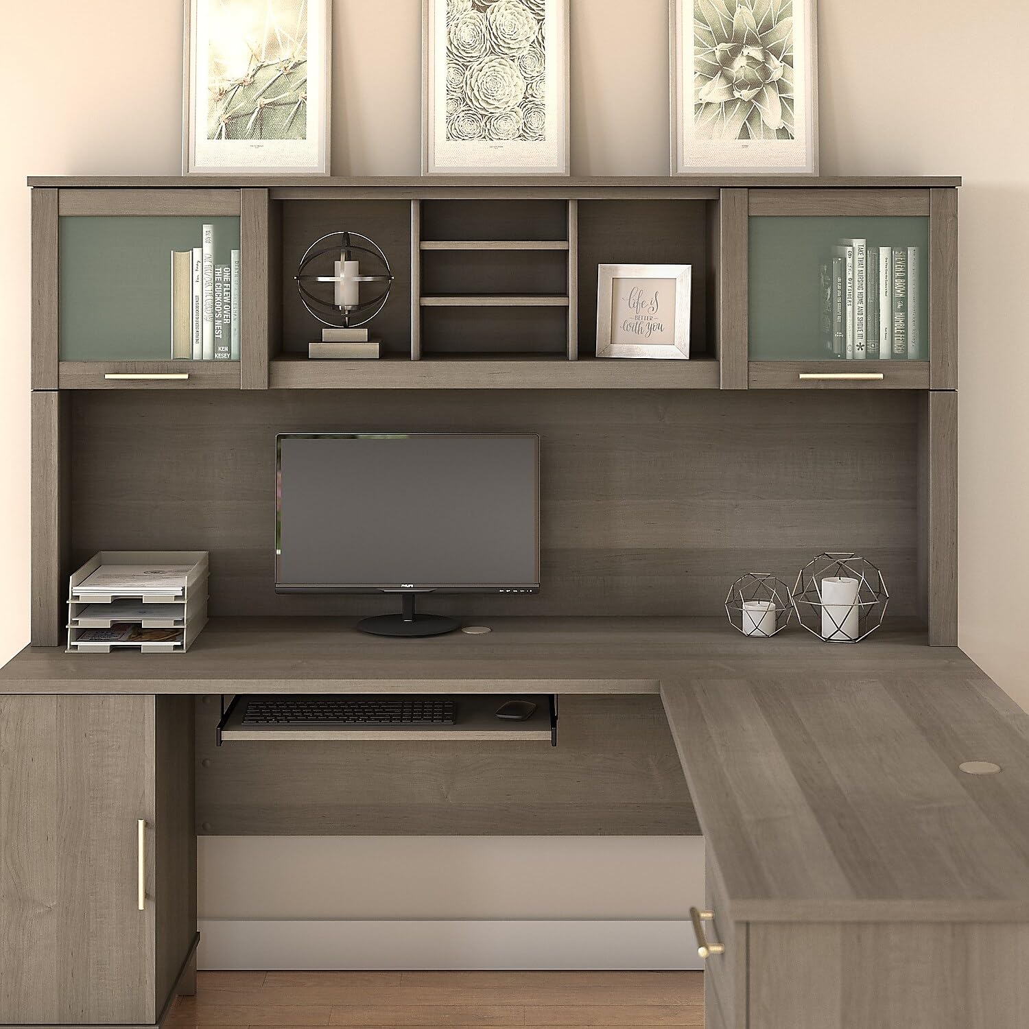 Bush Furniture Somerset 72W Desk Hutch in Ash Gray - Home Office Desk Organizer with Storage Shelf for Study, Work & Remote Work Setup